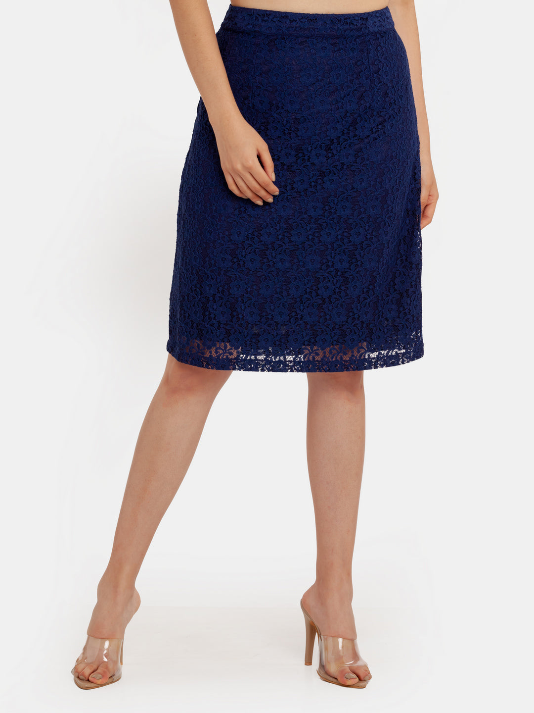 Navy Blue Lace Elasticated Skirt