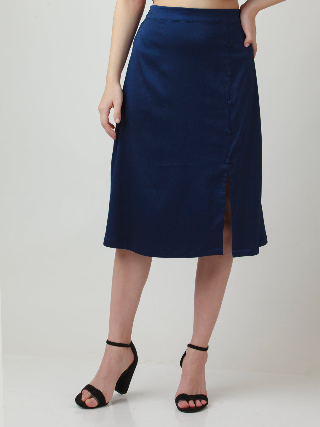 Navy Blue Solid Skirt For Women