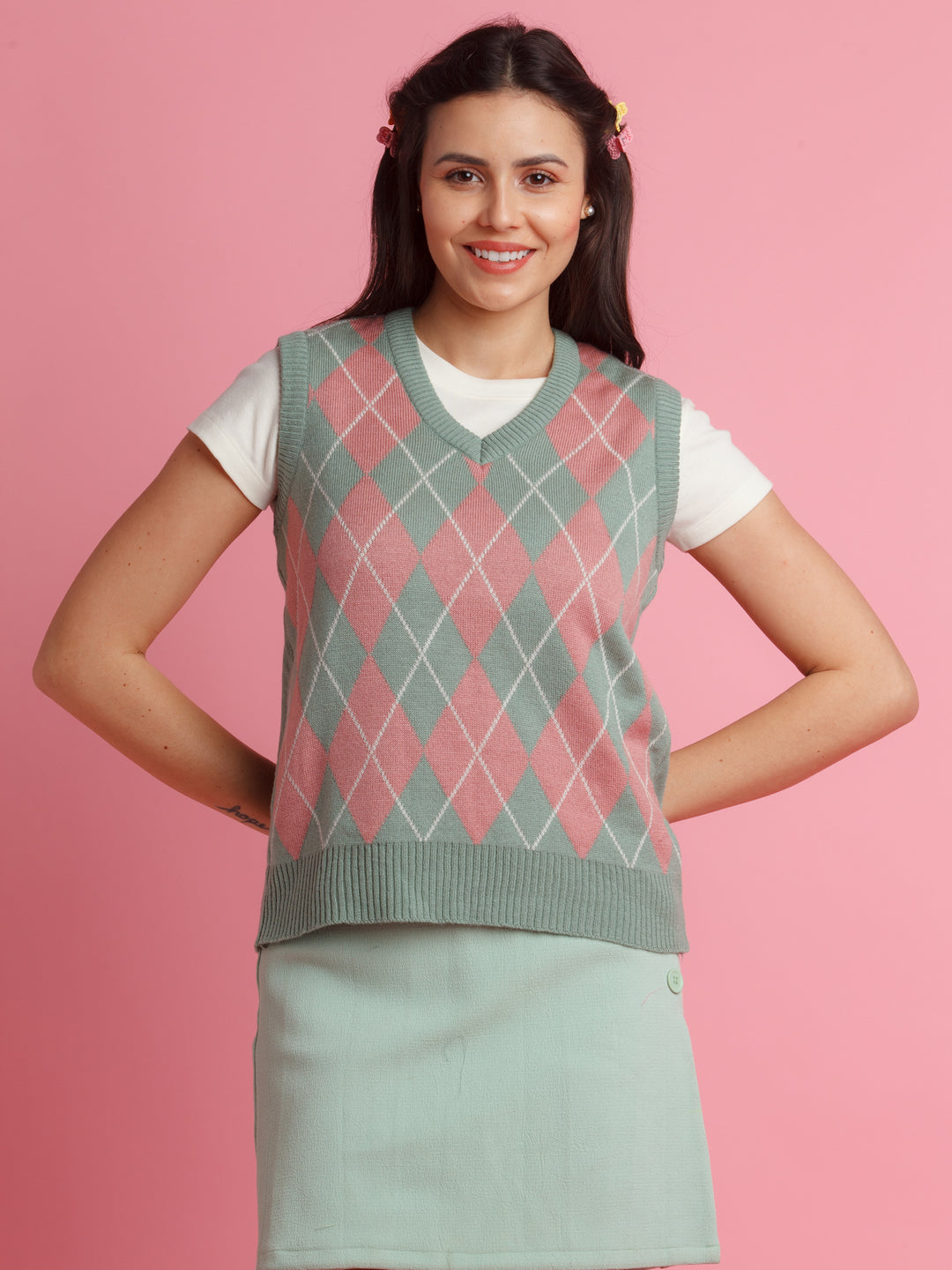 Multi Color Checked Sweater For Women