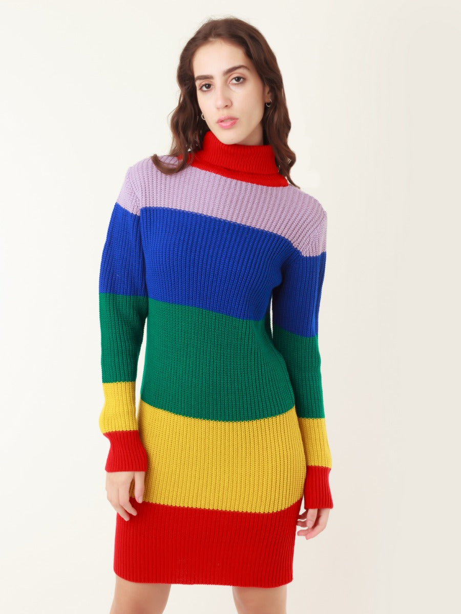Multicolored Striped Bodycon Sweater For Women
