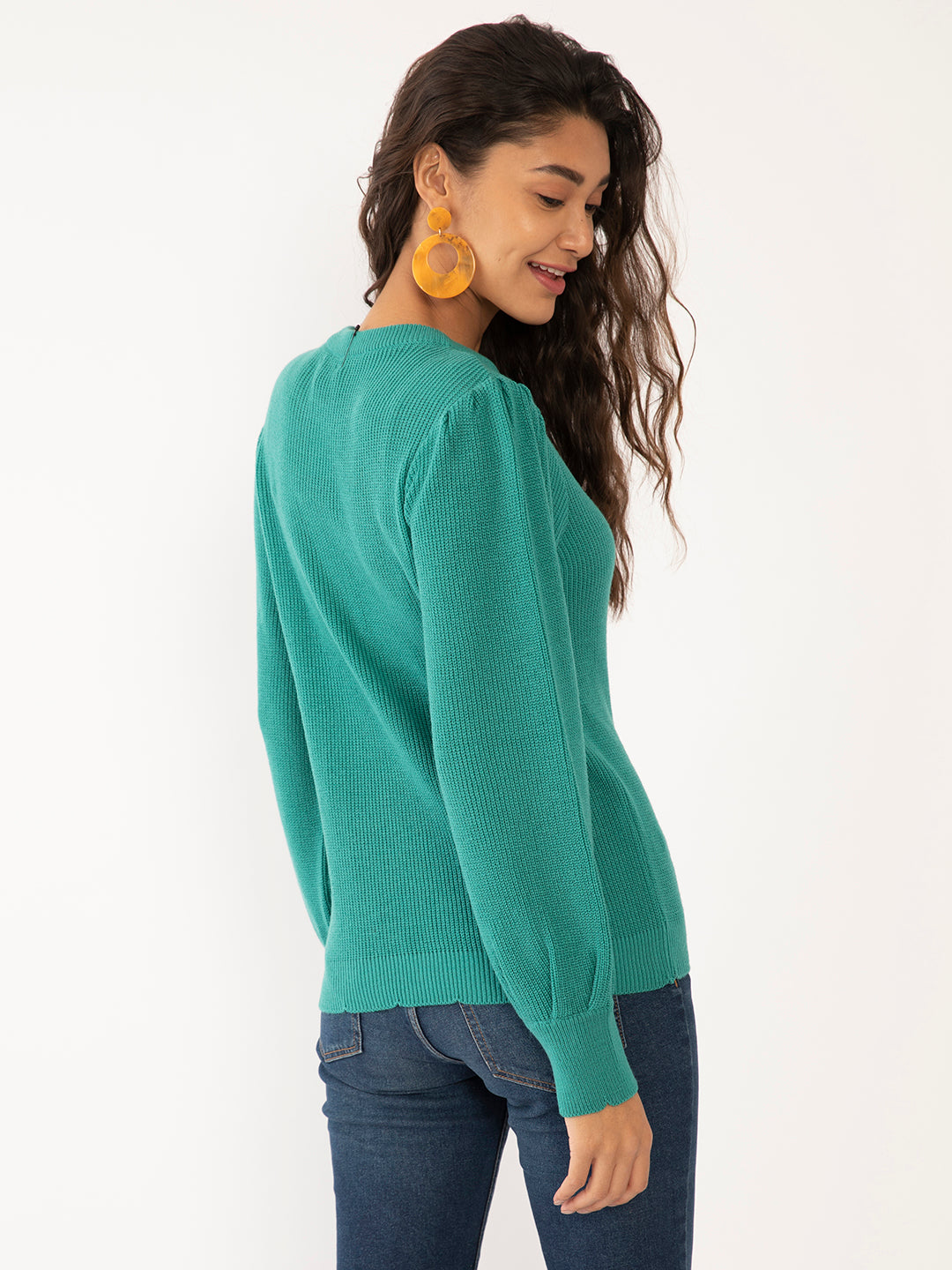 Green Solid Regular Sweaters