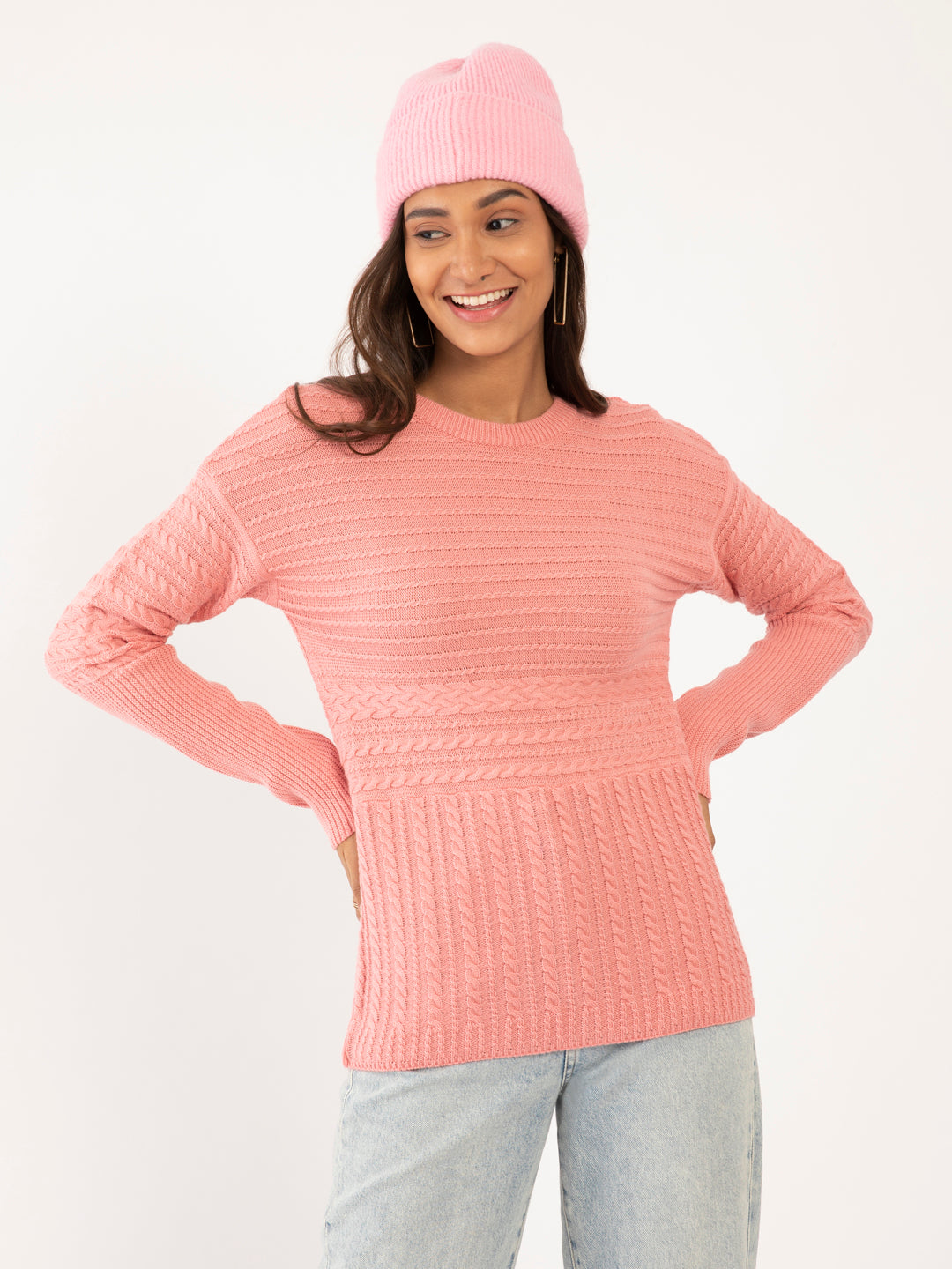Peach Solid Sweater