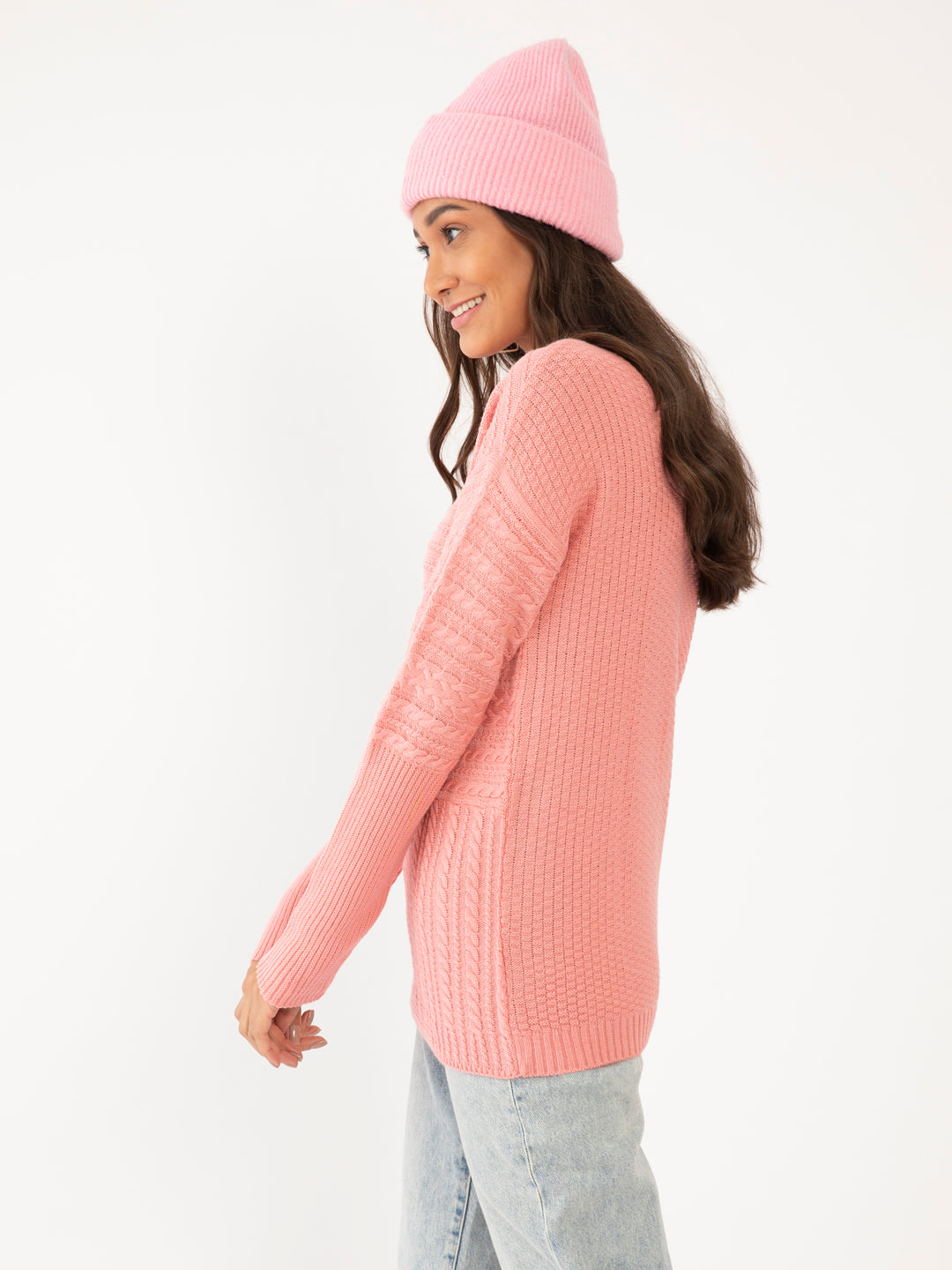 Peach Solid Sweater