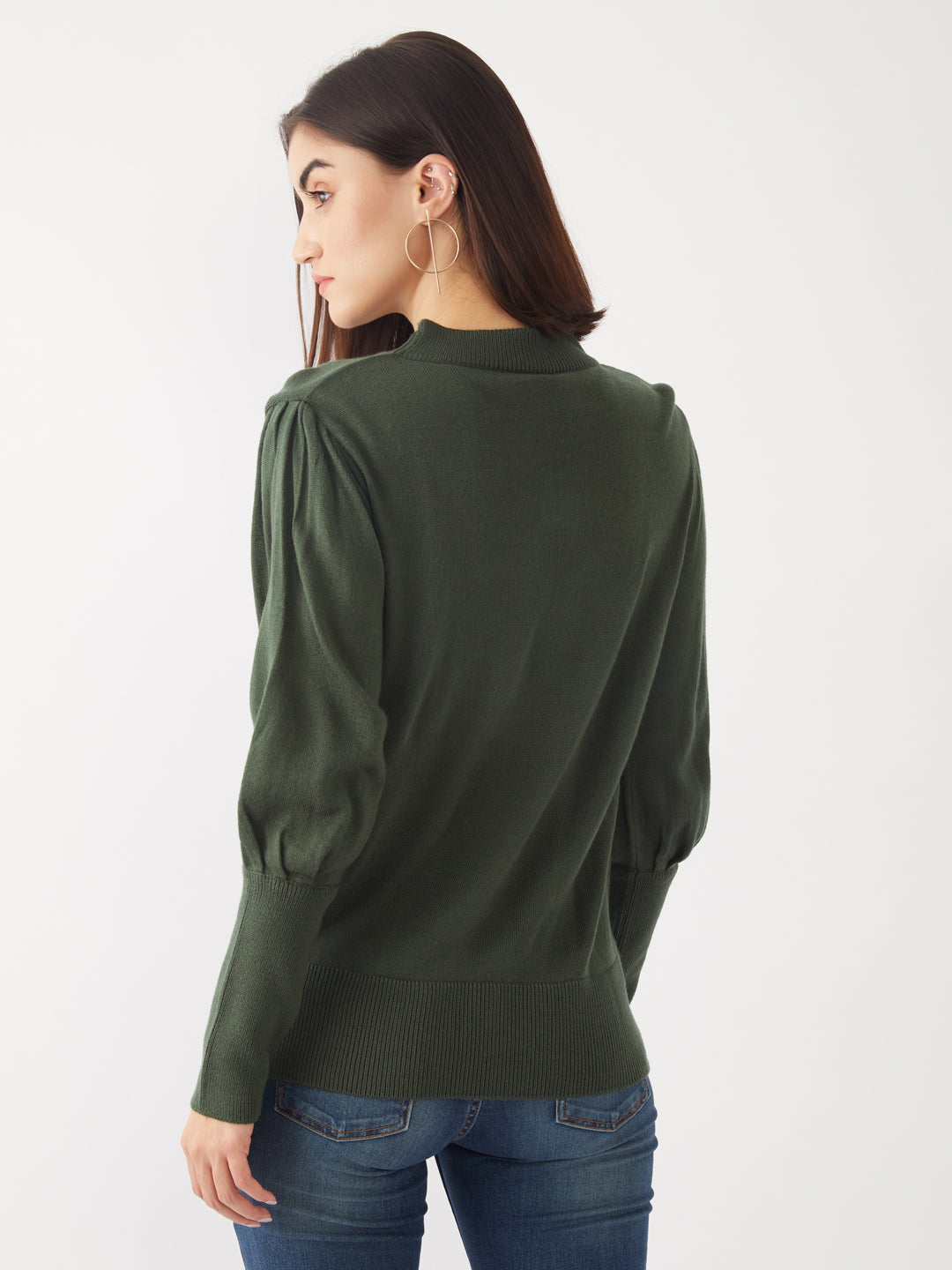 Green Solid Sweater For Women