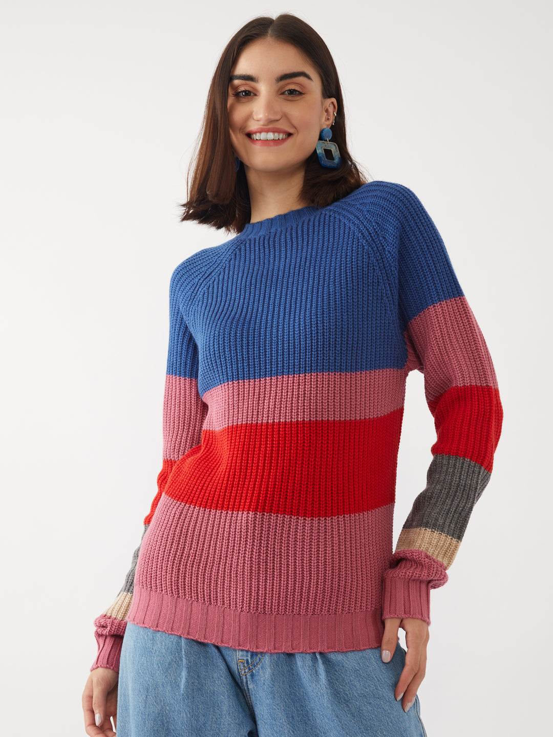Multicolored Colourblocked Sweater For Women