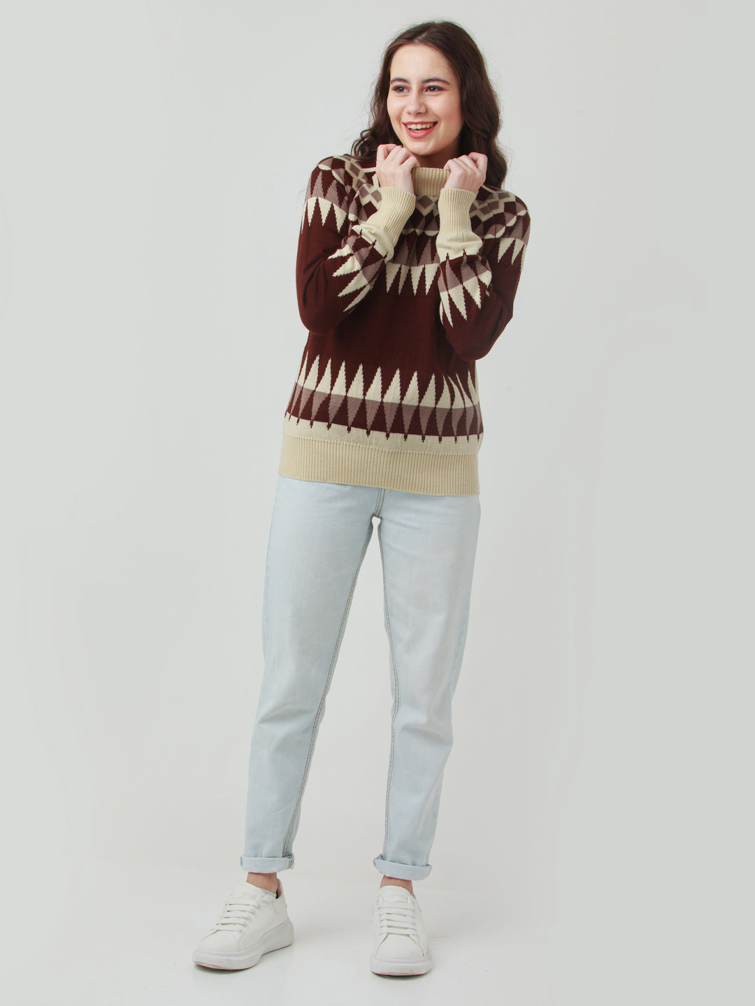 Brown Solid Straight Sweater
