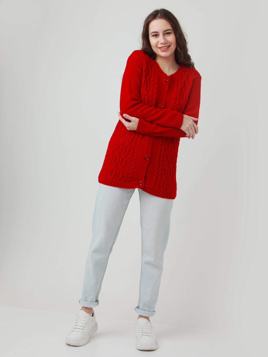 Red Solid Straight Sweater