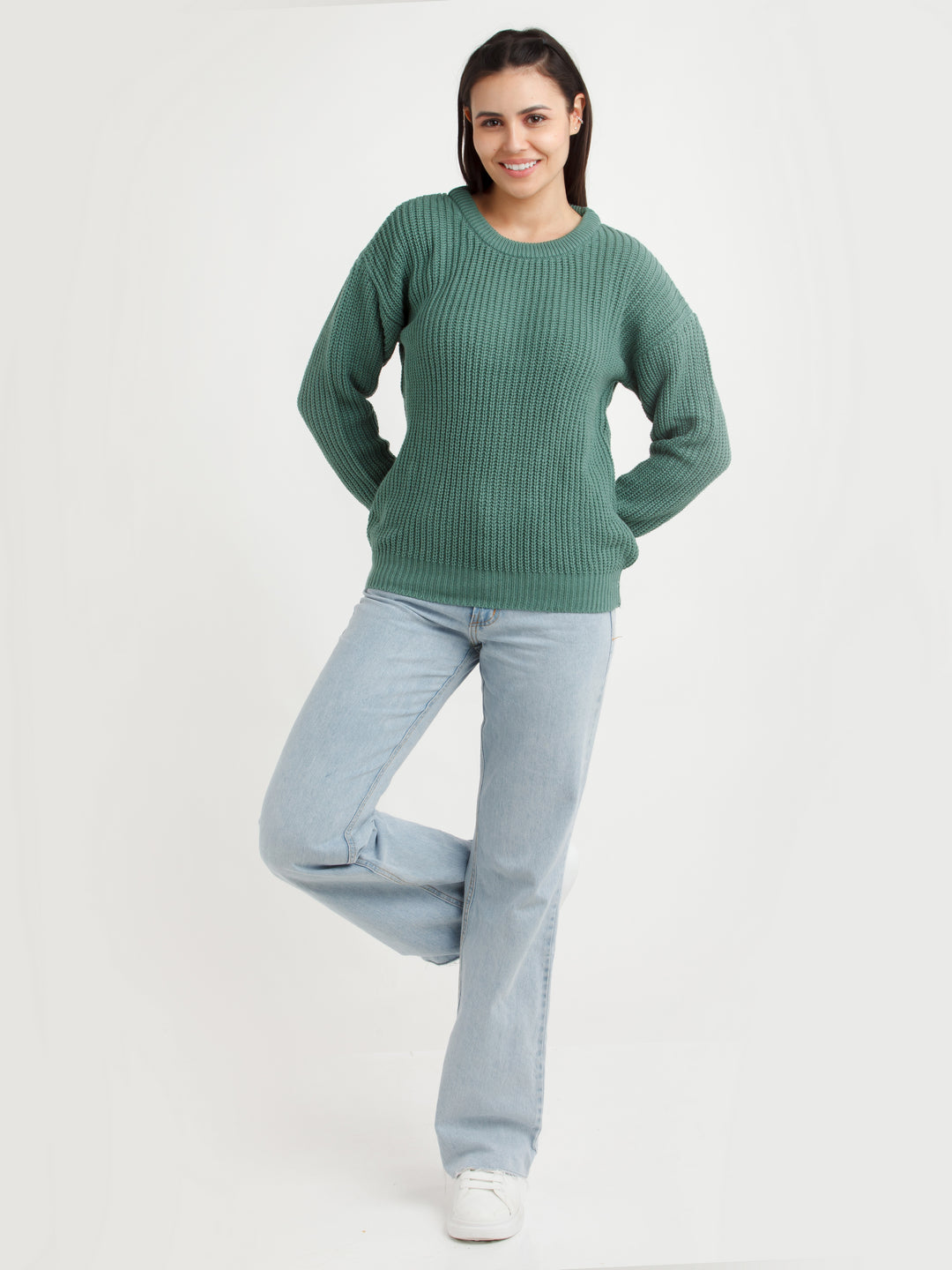 Green Solid Sweater