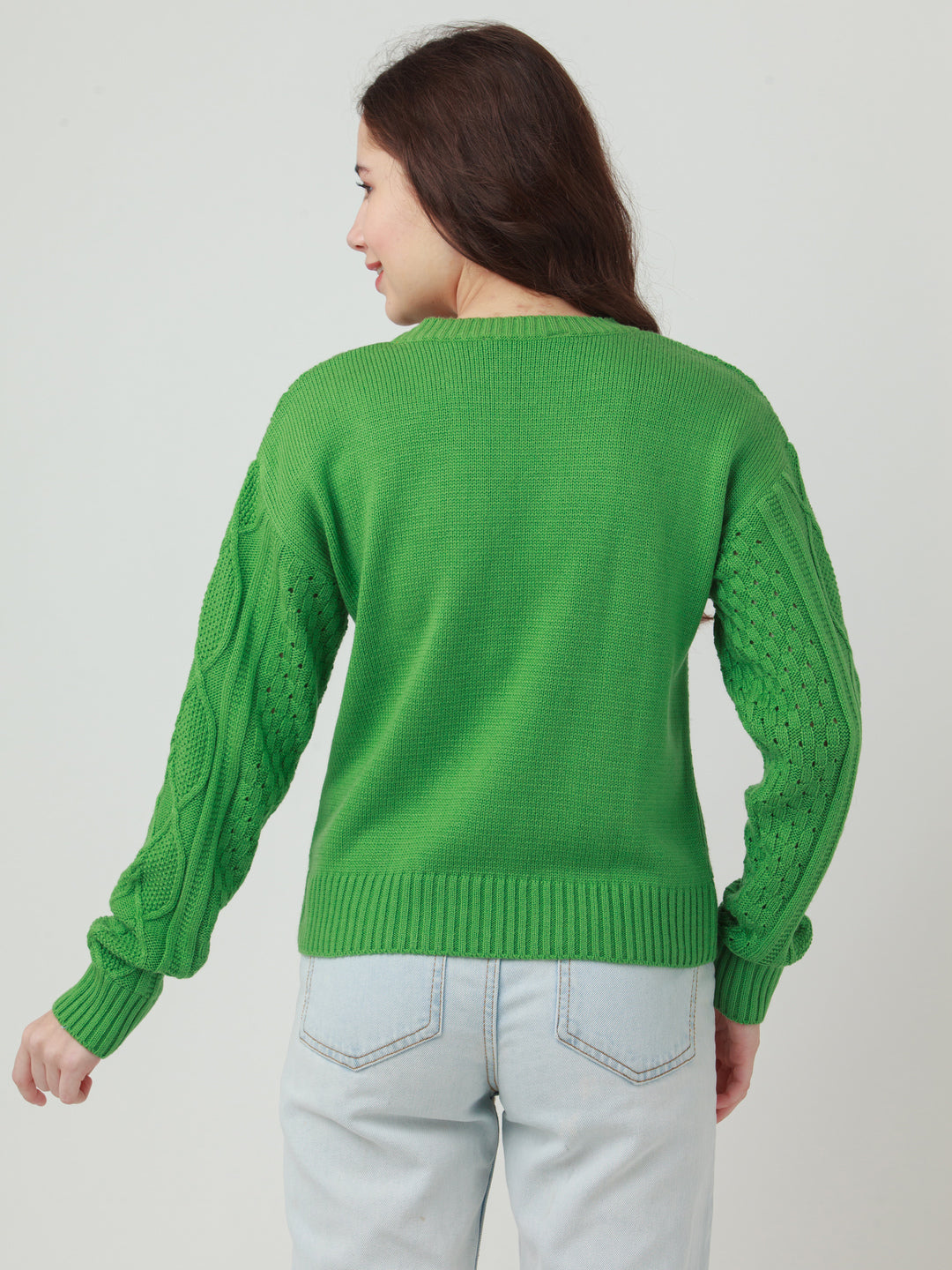 Green Solid Cropped Sweater For Women