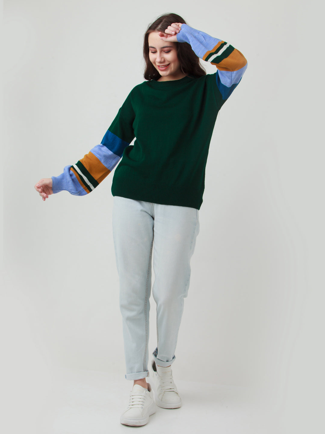 Multicolor Solid Puff Sleeve Sweater