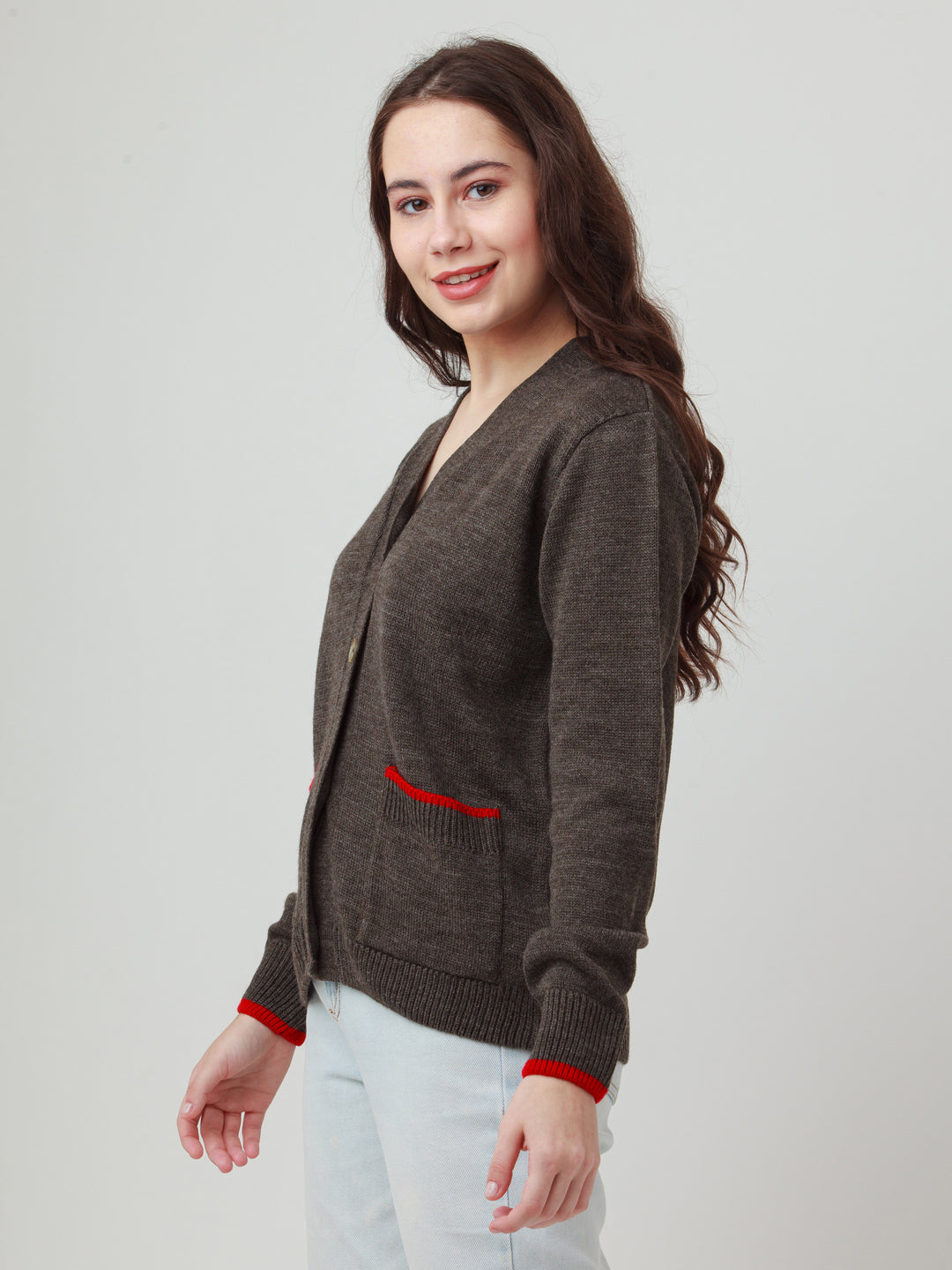 Multicolor Solid Buttoned Sweater For Women