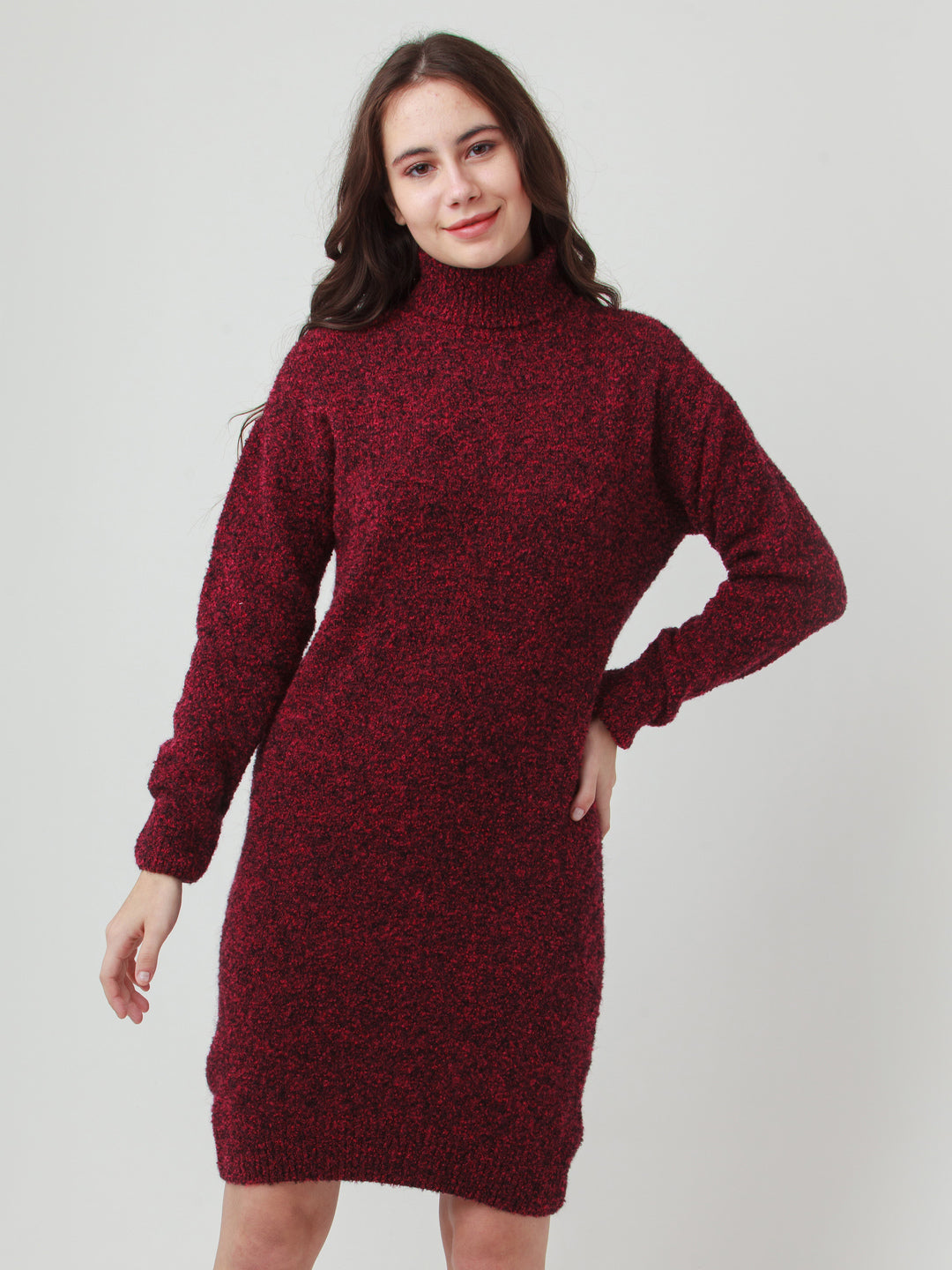 Red Solid Shift Sweater For Women