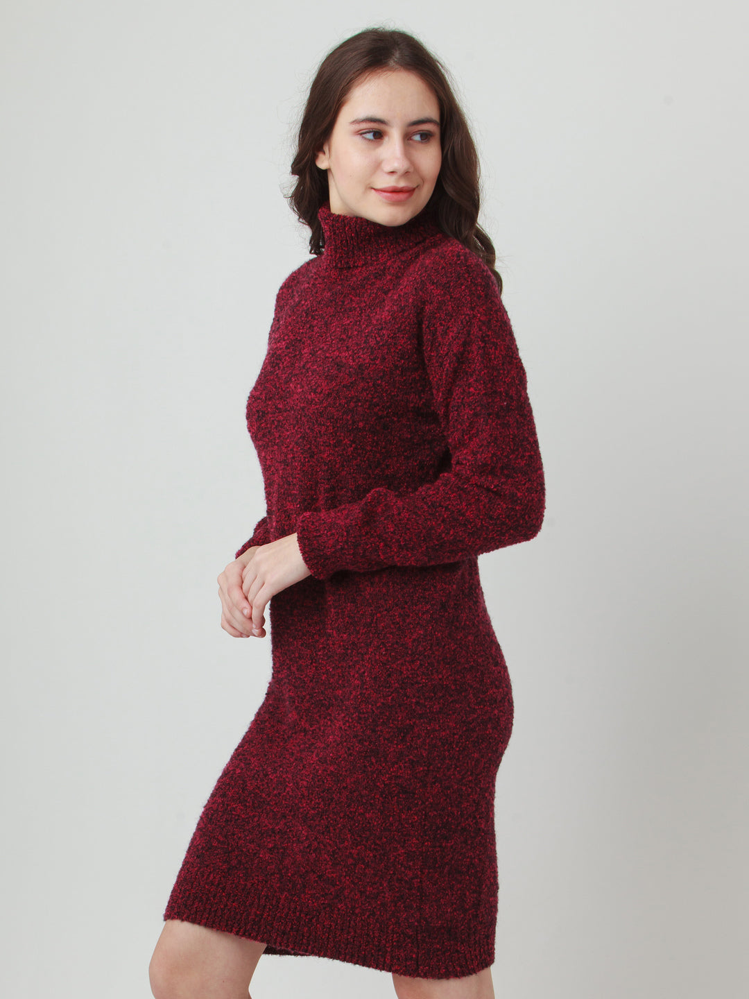 Red Solid Shift Sweater For Women
