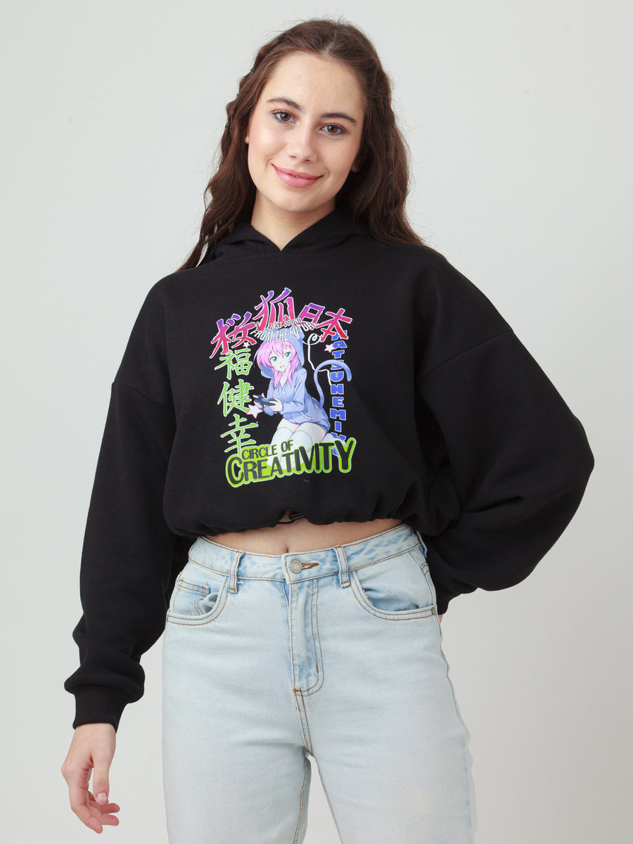 Black Solid Cropped Sweatshirt For Women – Zink London