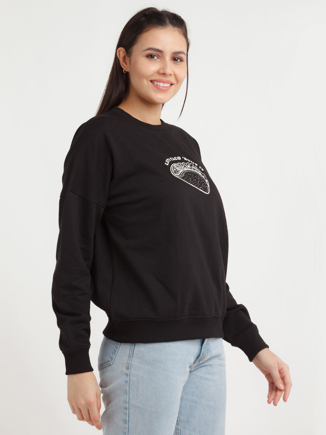 Black Printed Sweatshirt For Women