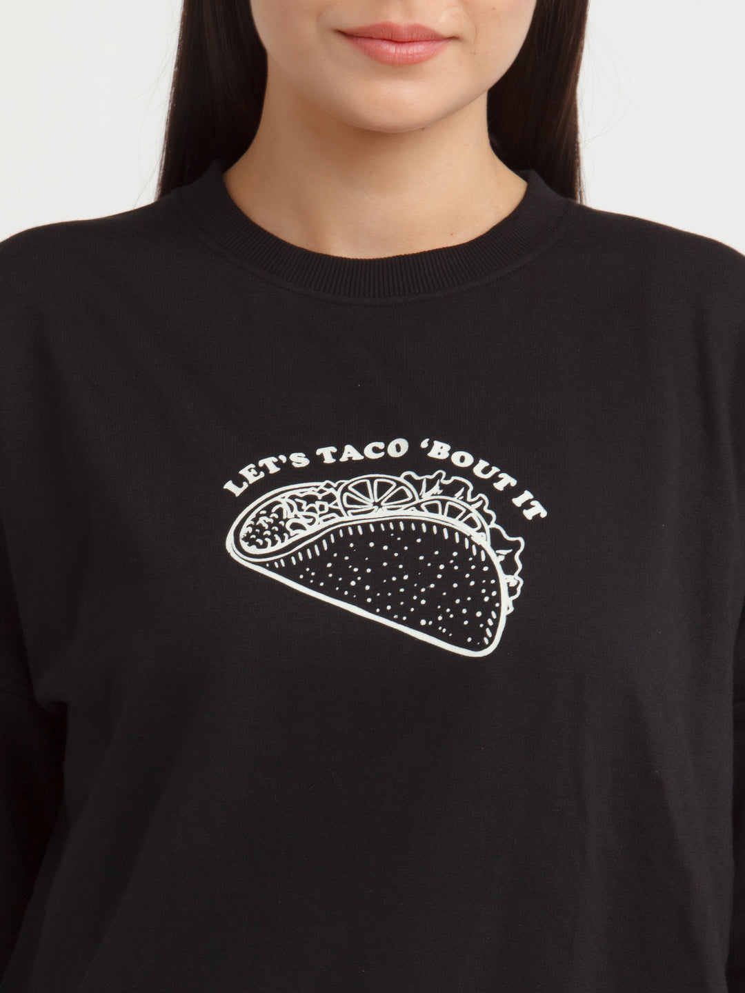 Black Printed Sweatshirt For Women