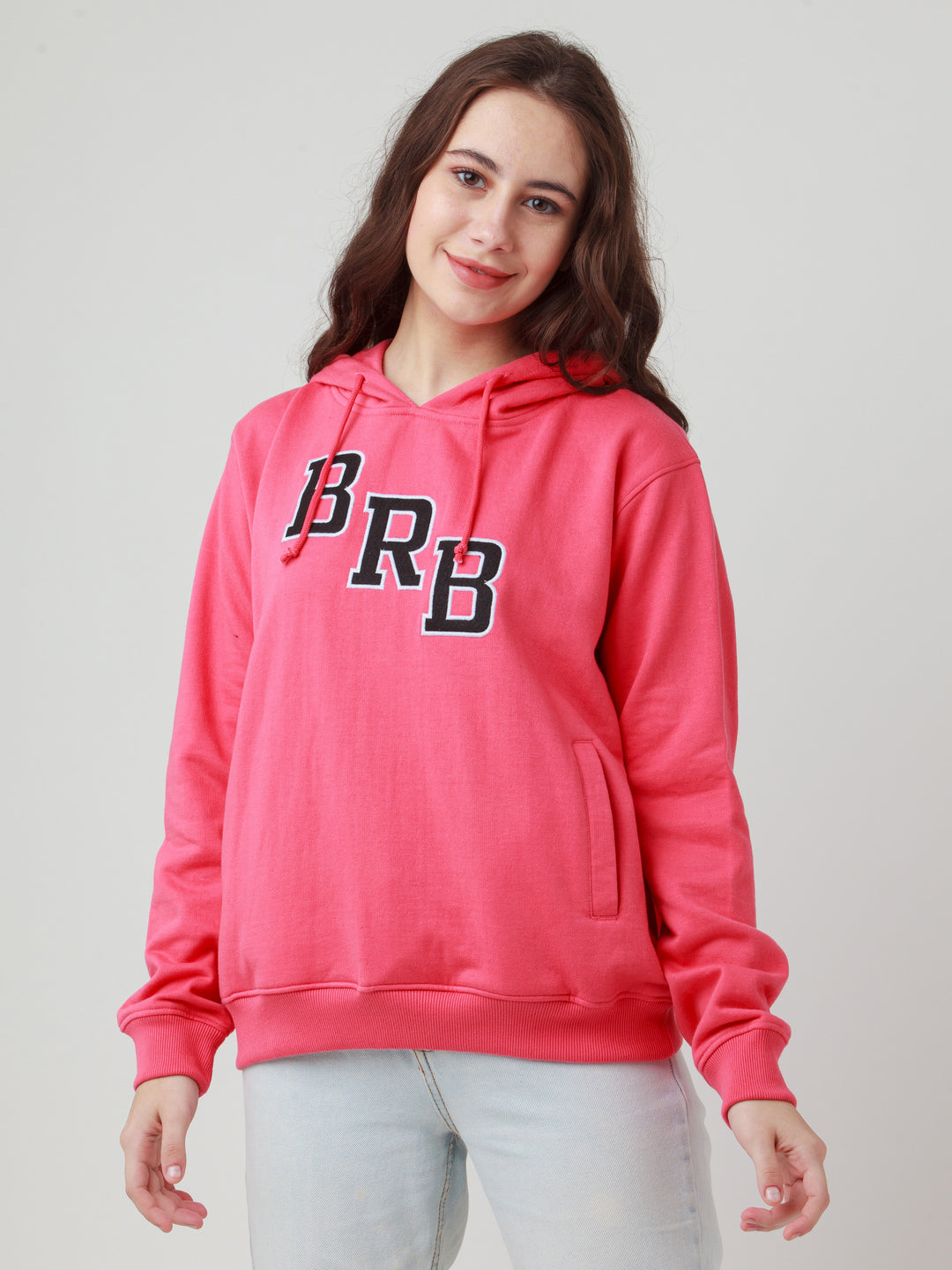 Pink Solid Hoodie Sweatshirt For Women