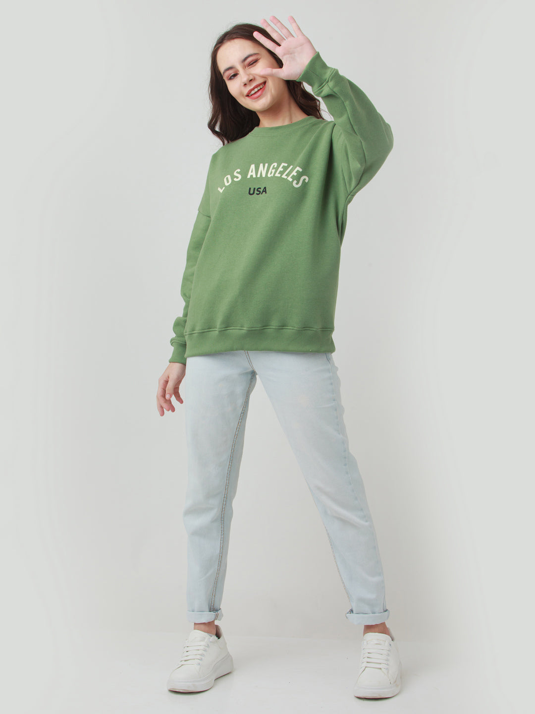 Green Solid Straight Sweatshirt