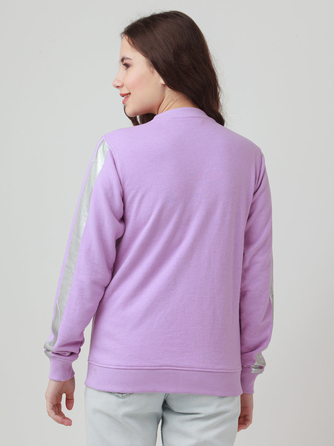 Purple Solid Straight Sweatshirt For Women