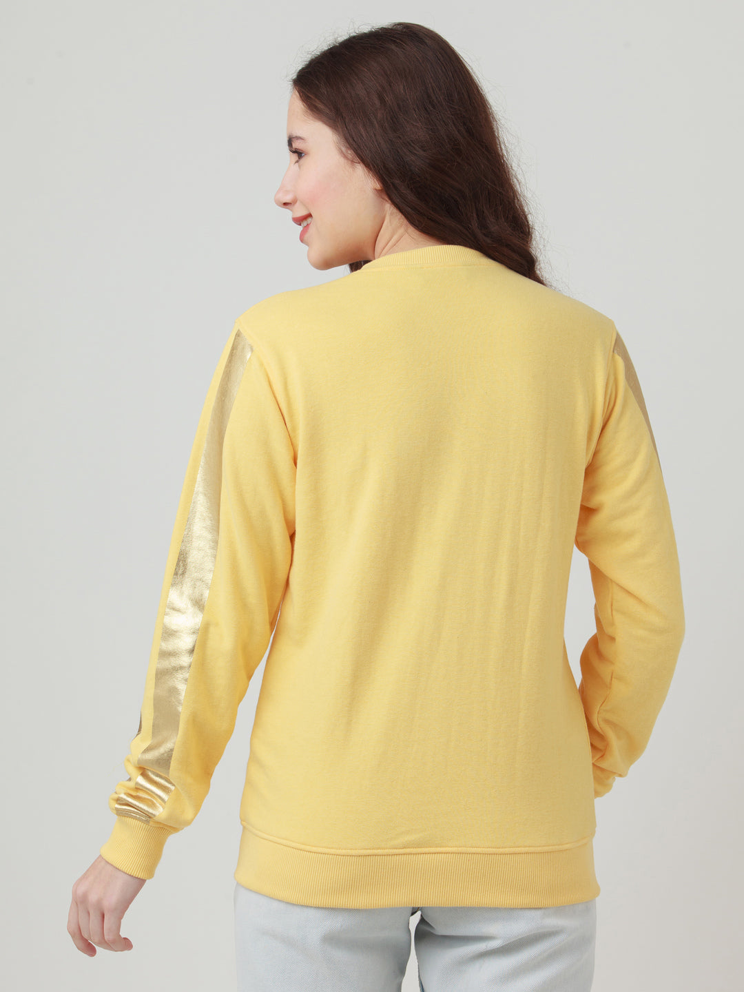 Yellow Solid Straight Sweatshirt For Women