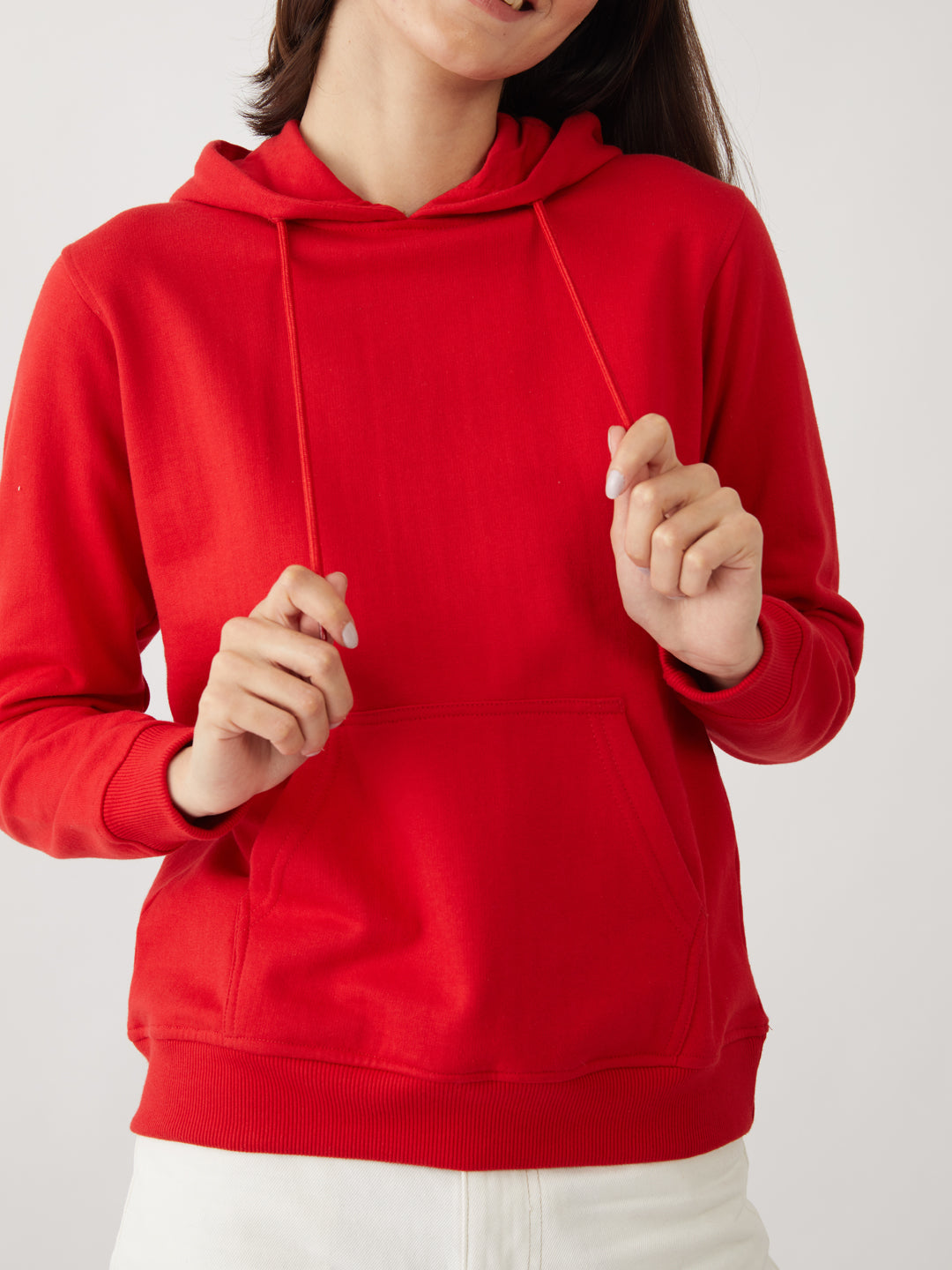 Red Solid Sweatshirt For Women