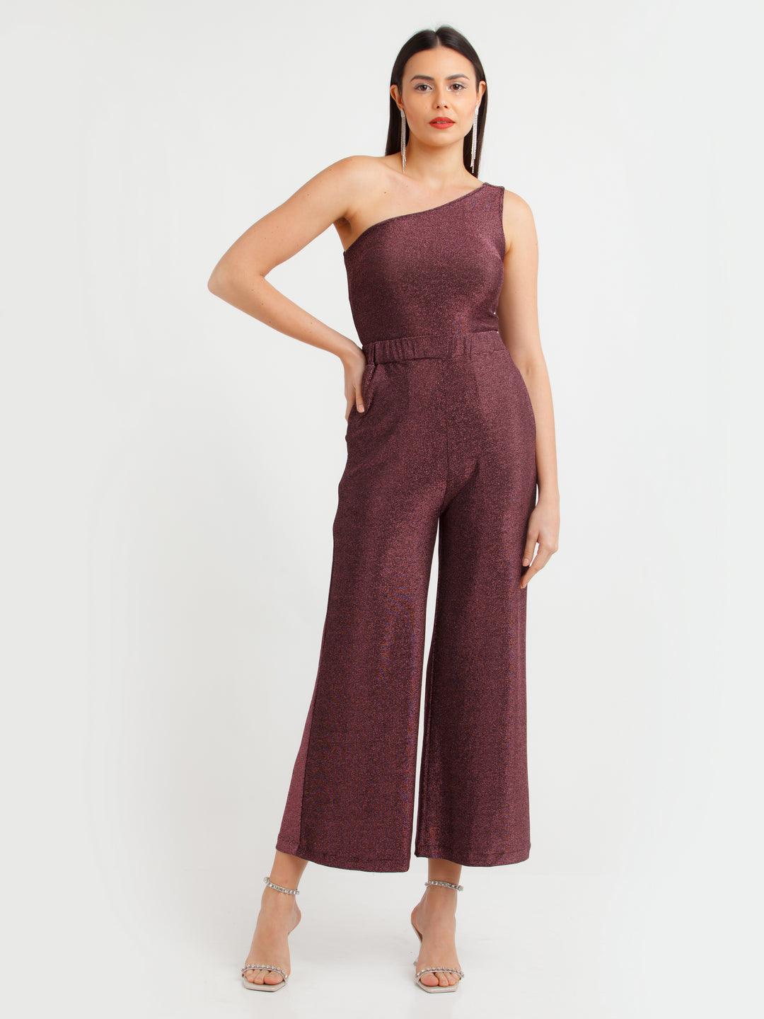 Wine Shimmer Off Shoulder Top