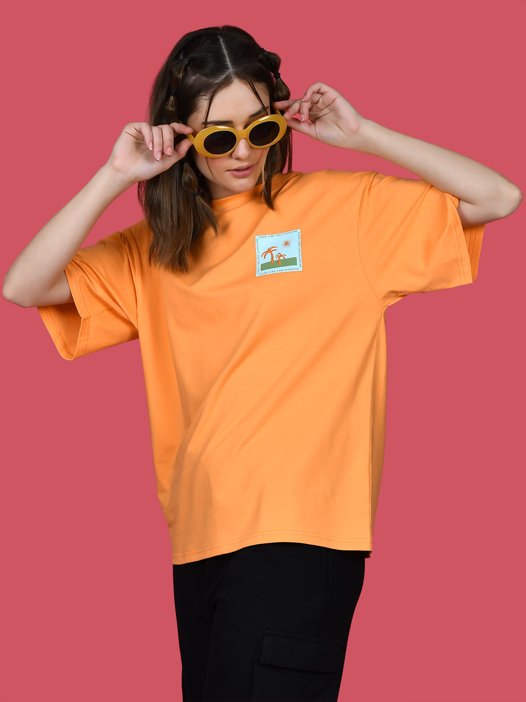 Orange Printed Oversized T-Shirt
