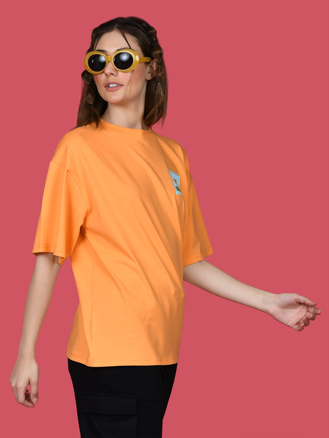 Orange Printed Oversized T-Shirt