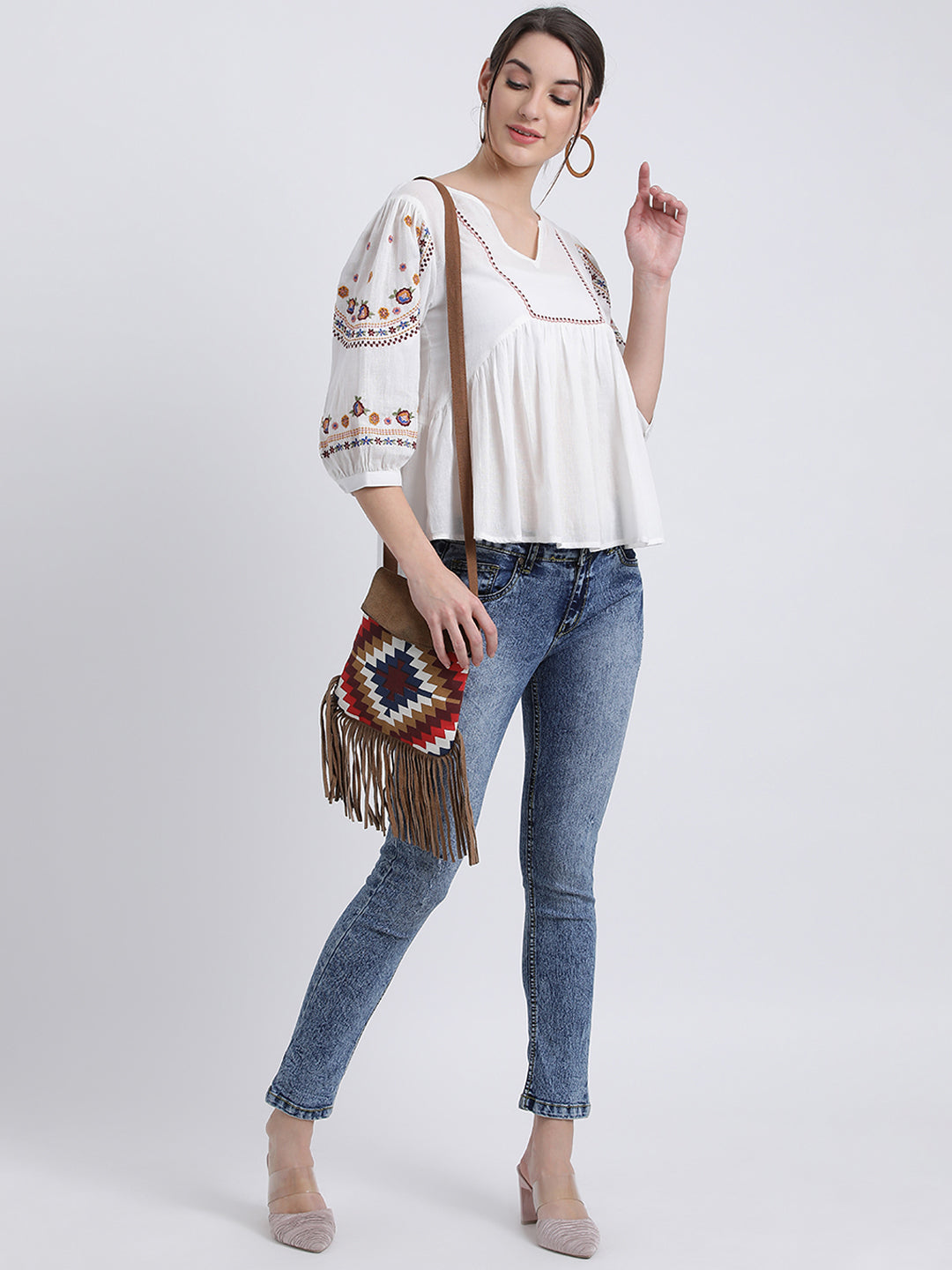 White Solid Peplum Top