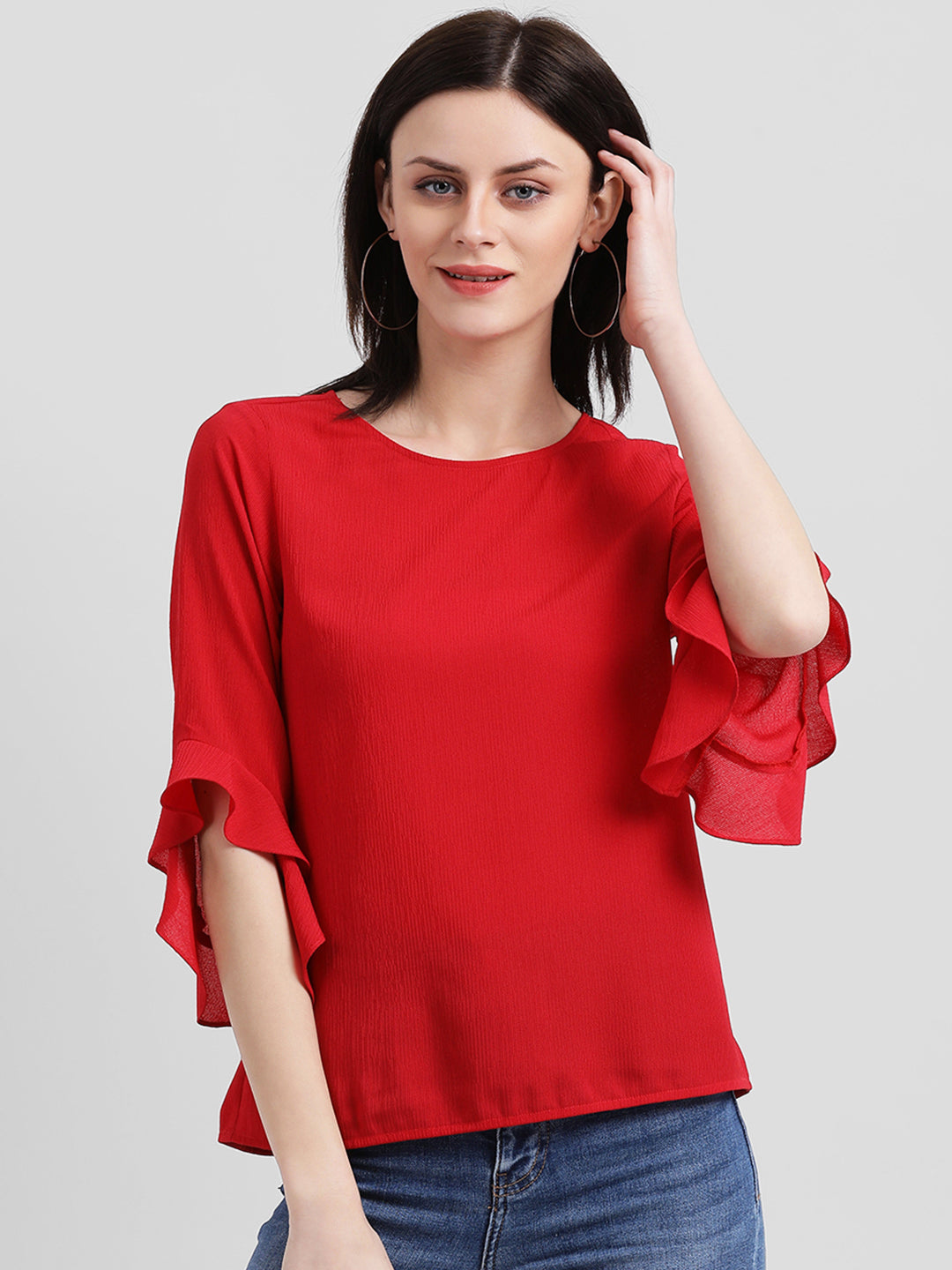 Red Solid Regular Top