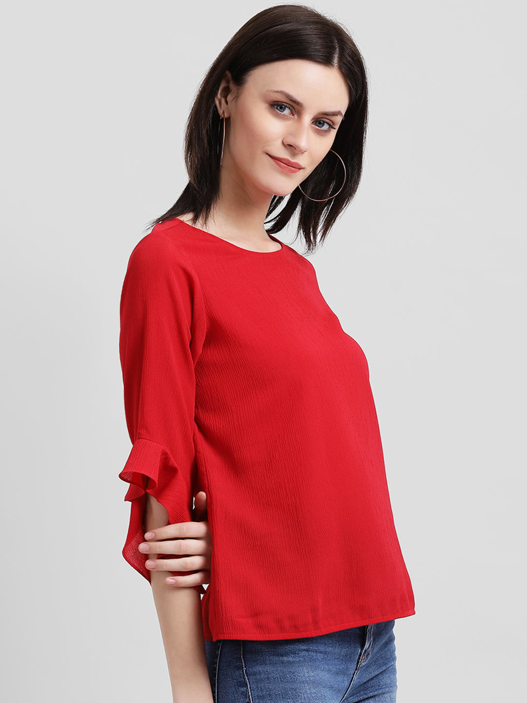 Red Solid Regular Top