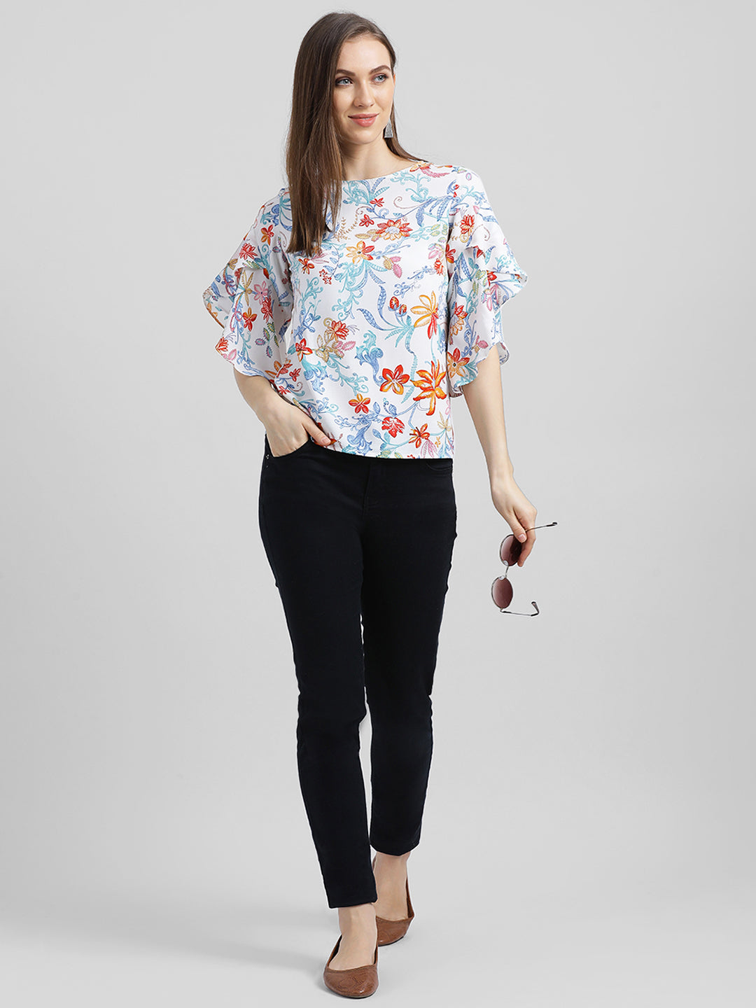 White Printed Regular Top