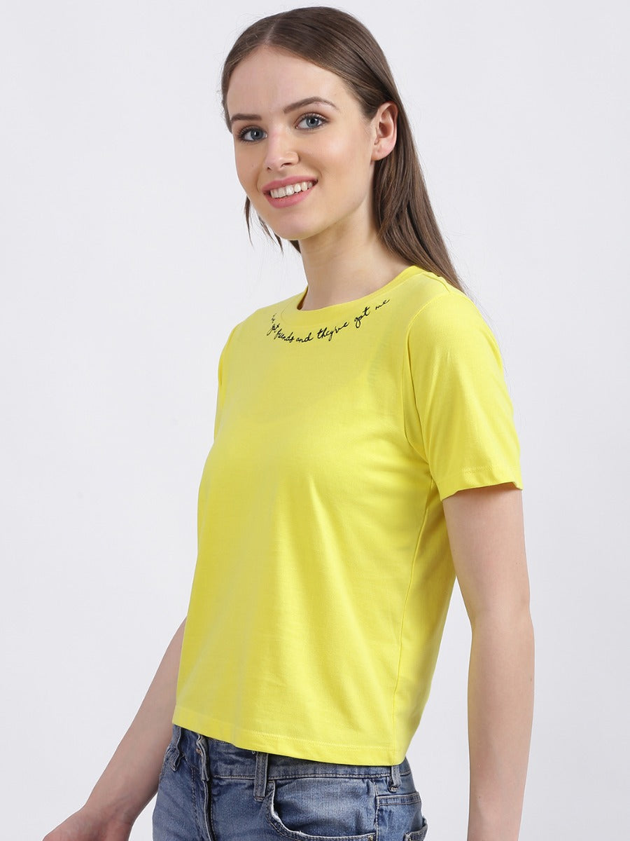 Yellow Embroidered Regular T-Shirt