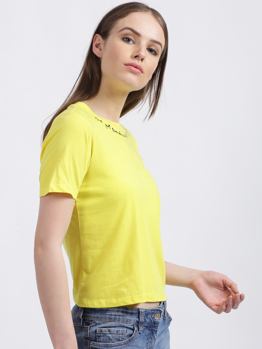Yellow Embroidered Regular T-Shirt