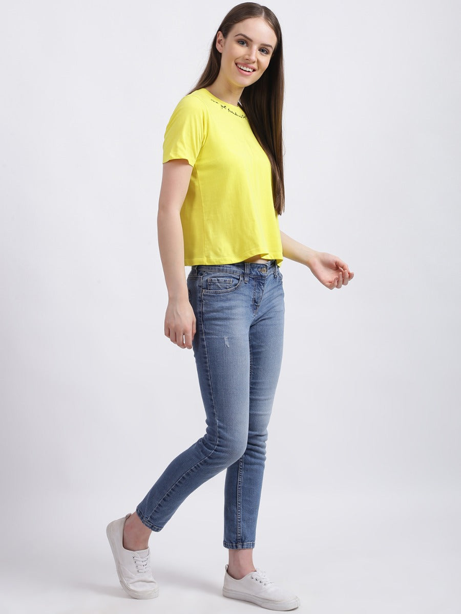 Yellow Embroidered Regular T-Shirt
