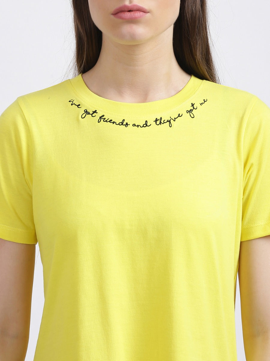 Yellow Embroidered Regular T-Shirt