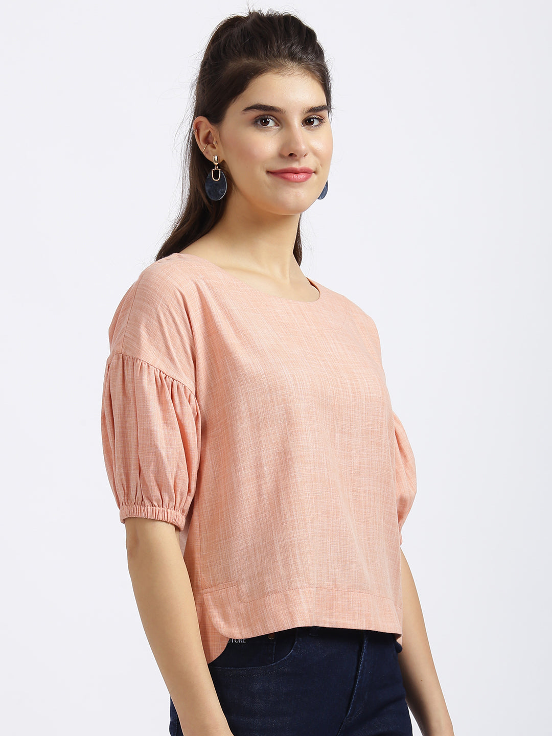 Peach Solid Regular Top