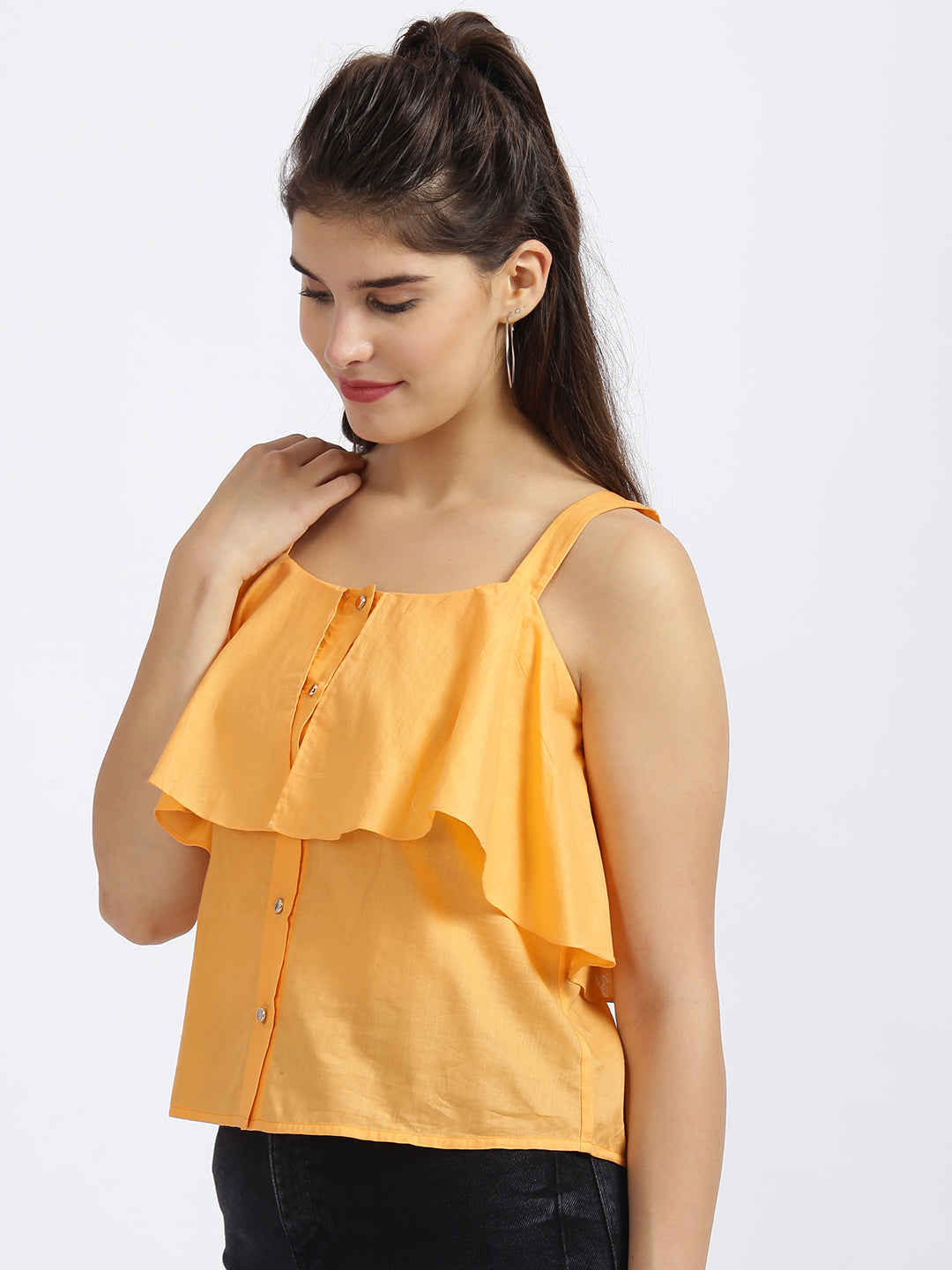 Orange Self Design Strappy Top