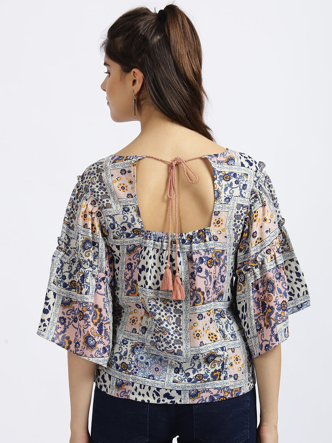 White Tribal Print Regular Top