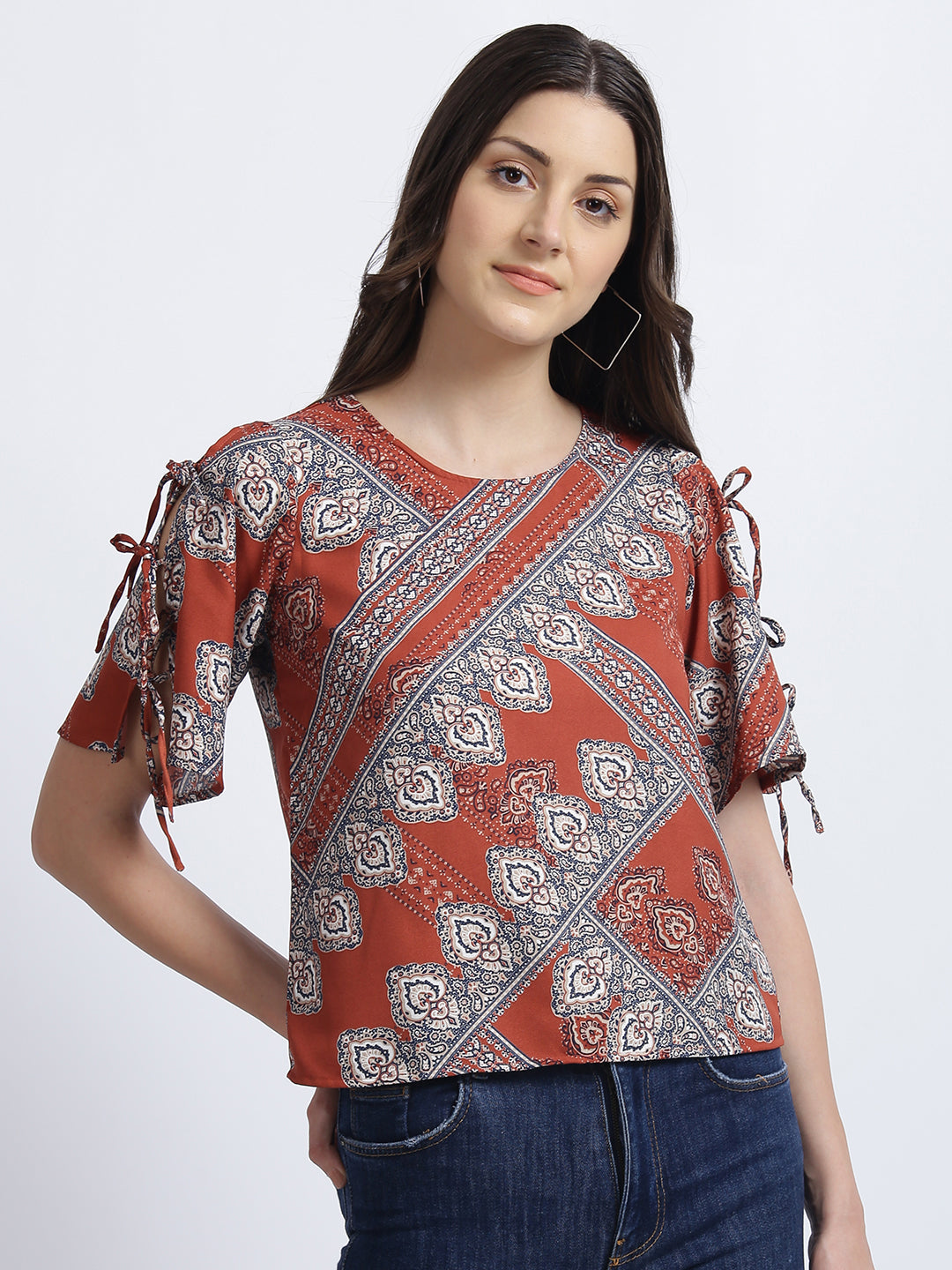 Brown Bohemian Slit Sleeve Top