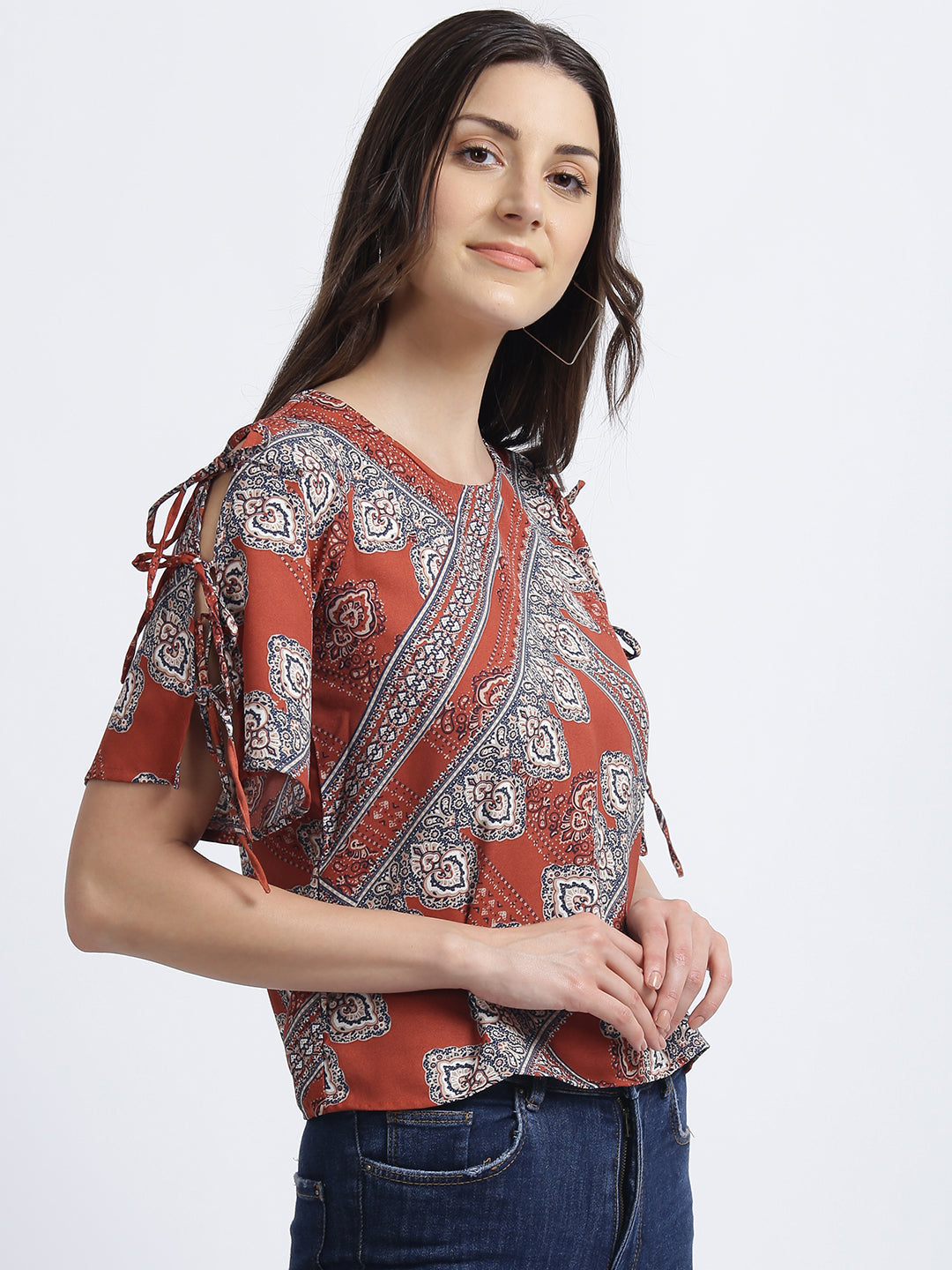 Brown Bohemian Slit Sleeve Top