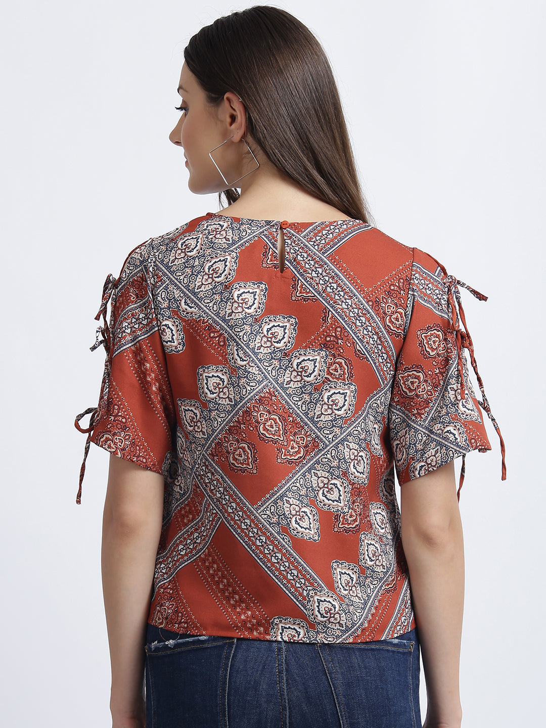 Brown Bohemian Slit Sleeve Top