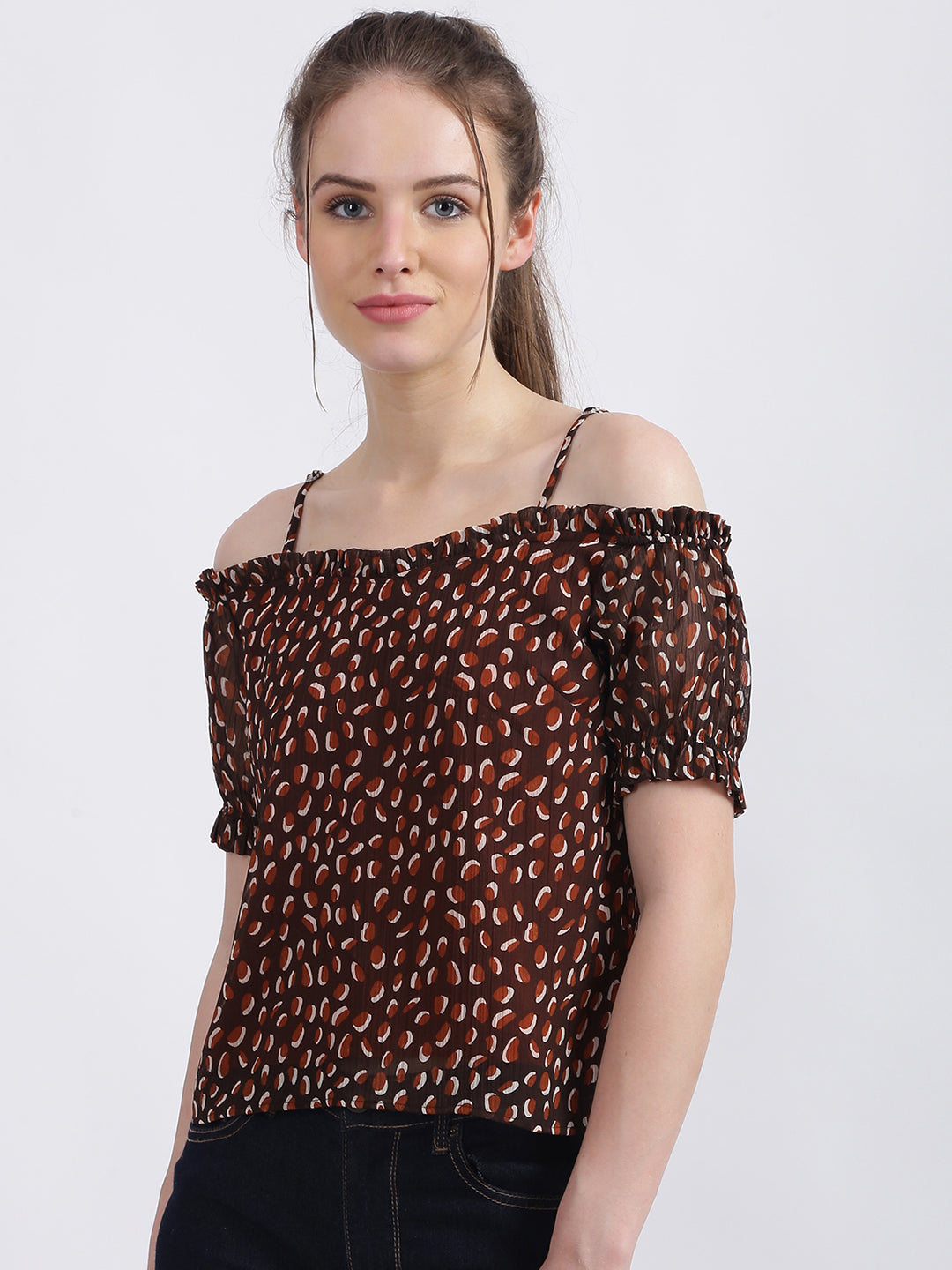 Brown Geometric Print Regular Top