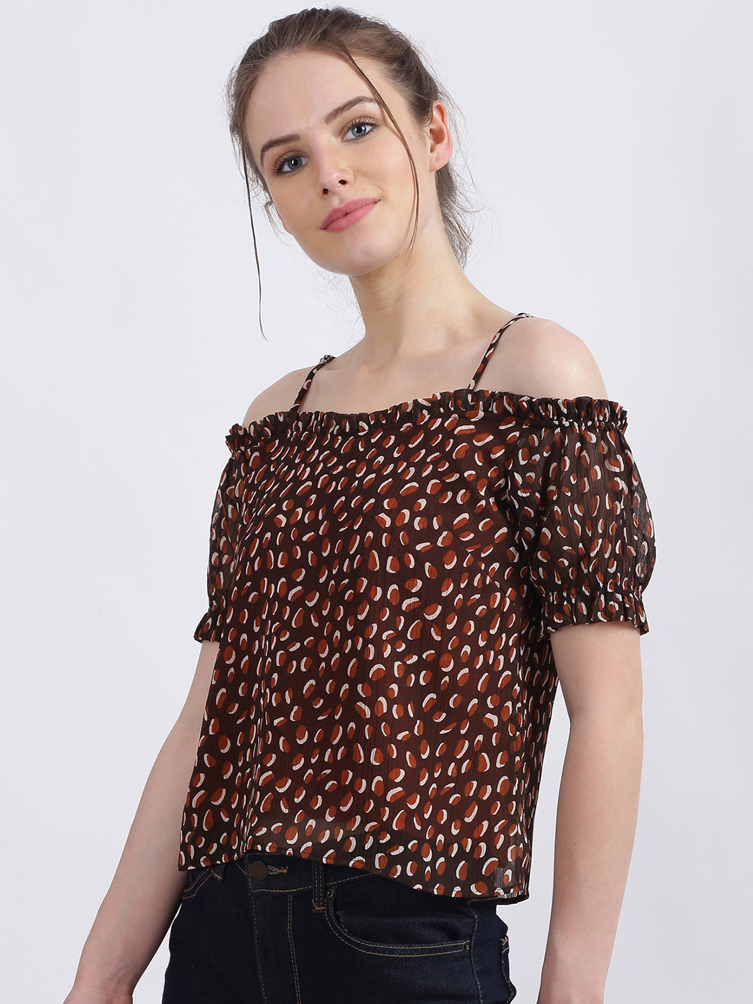 Brown Geometric Print Regular Top