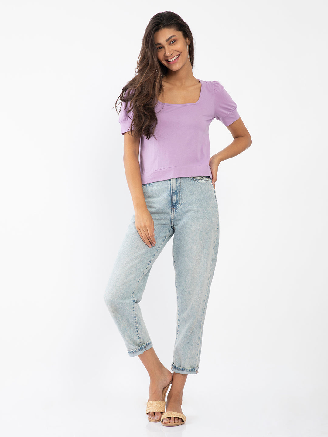 Purple Solid Crop Top