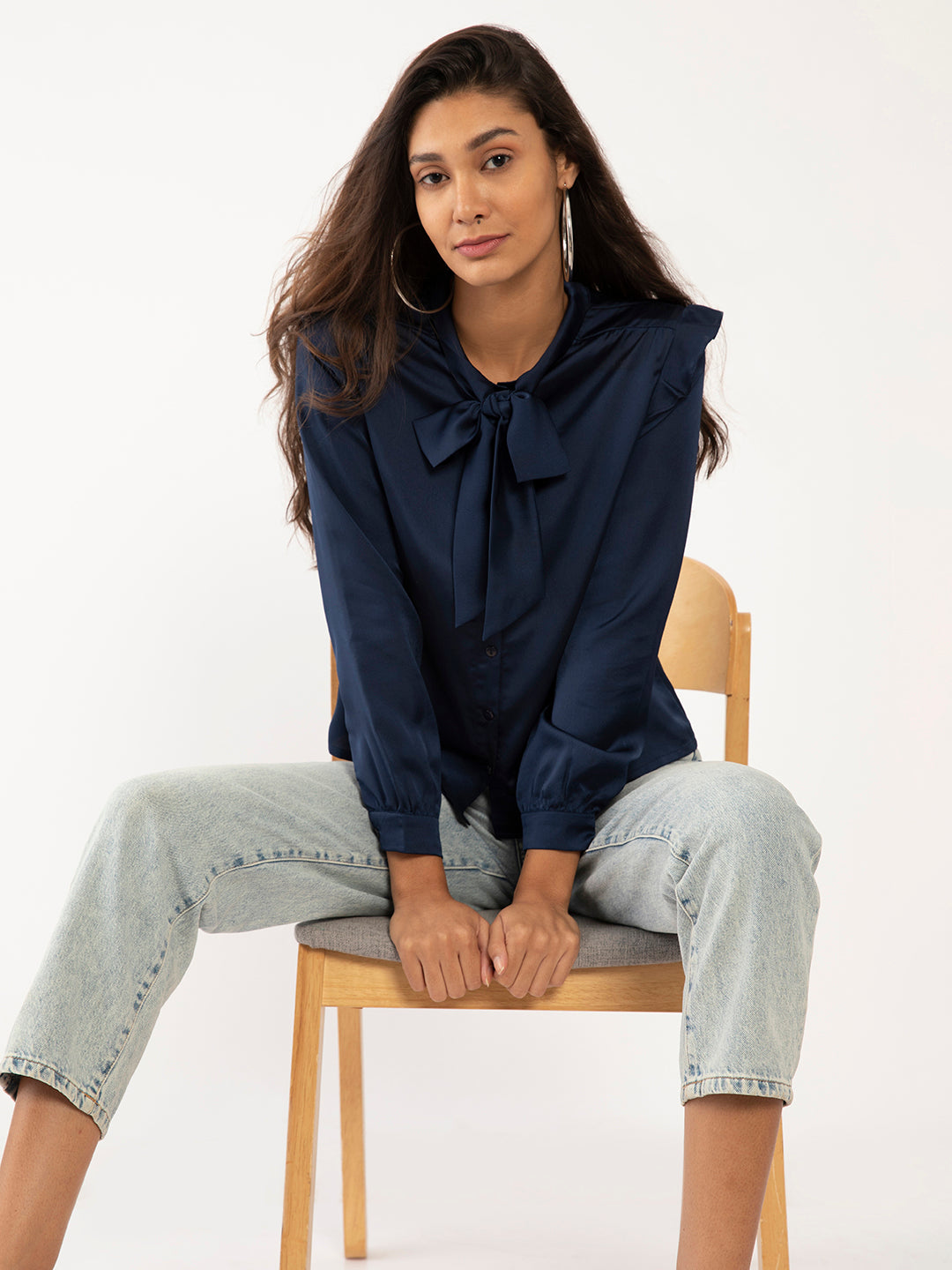 Blue Solid Tie-Up Top