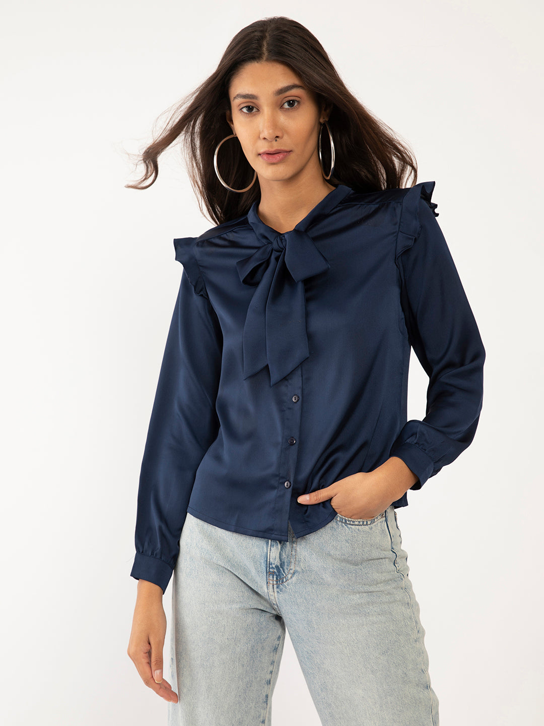 Blue Solid Tie-Up Top