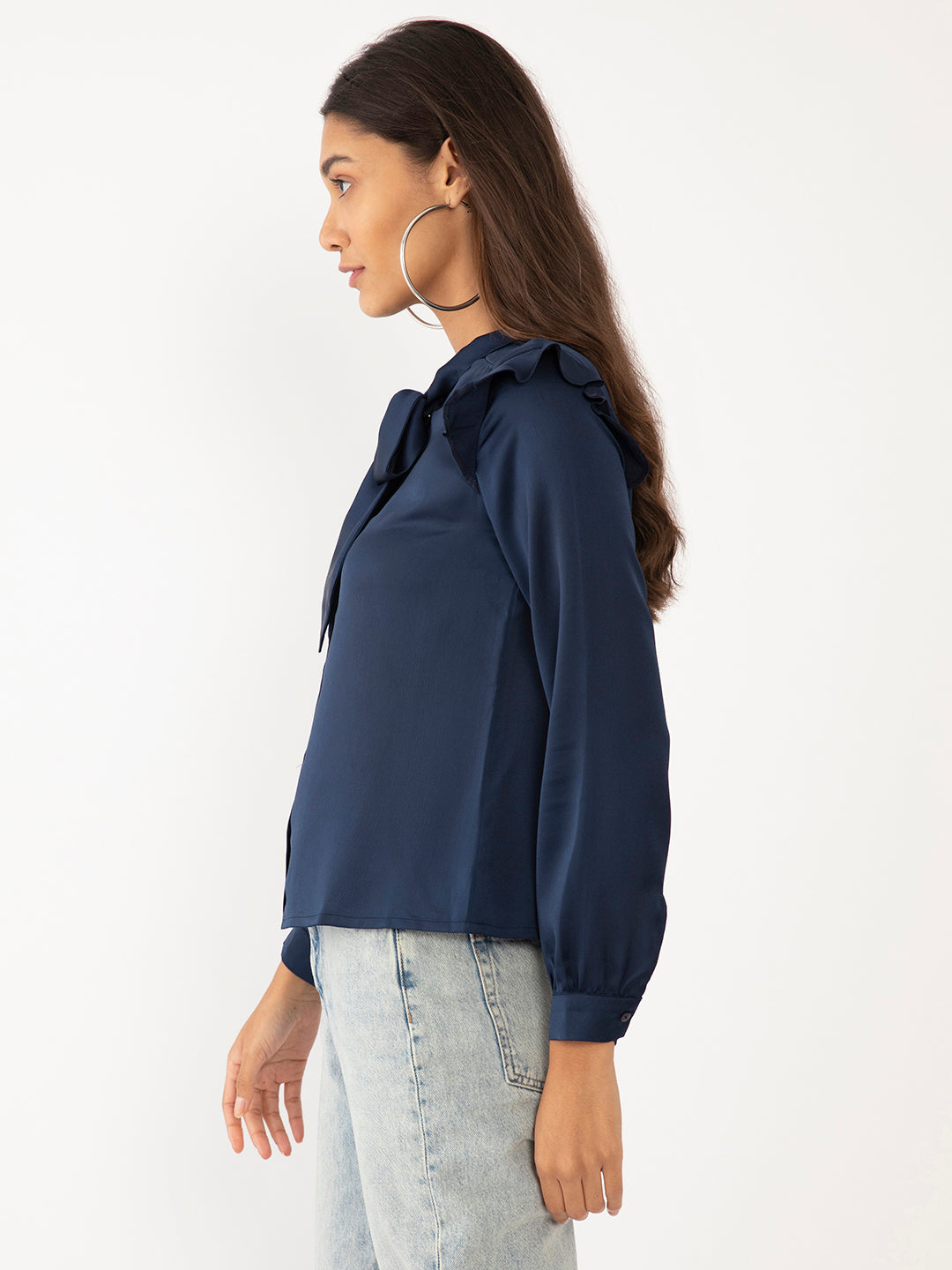 Blue Solid Tie-Up Top