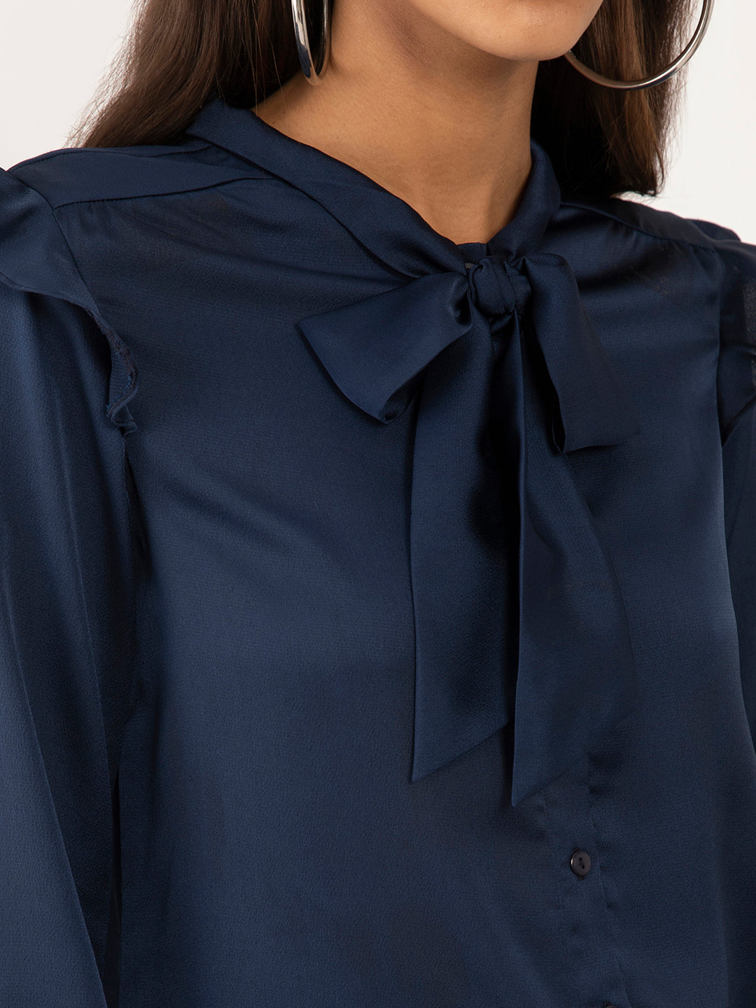 Blue Solid Tie-Up Top