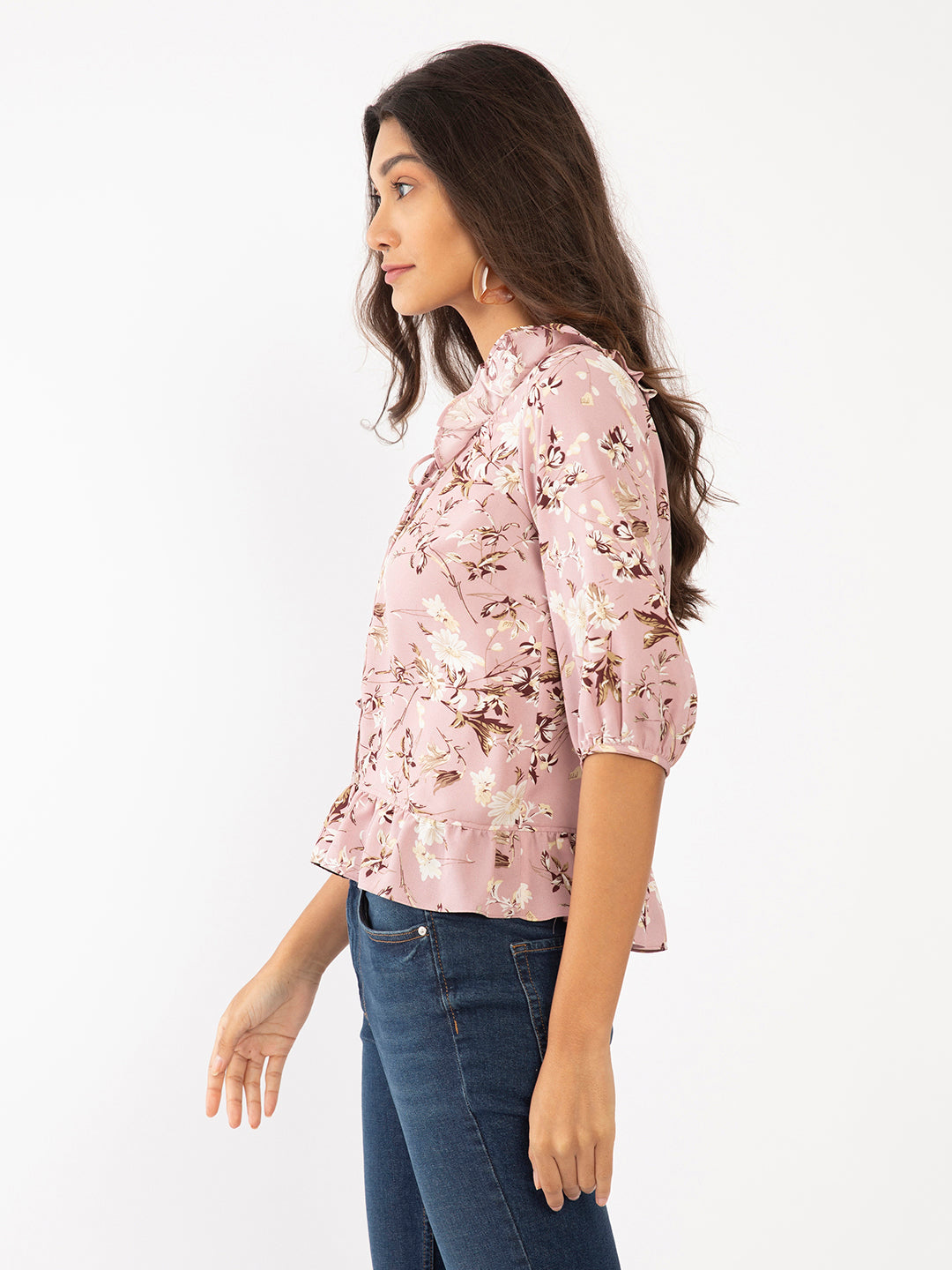 Pink Floral Print Ruffled Top